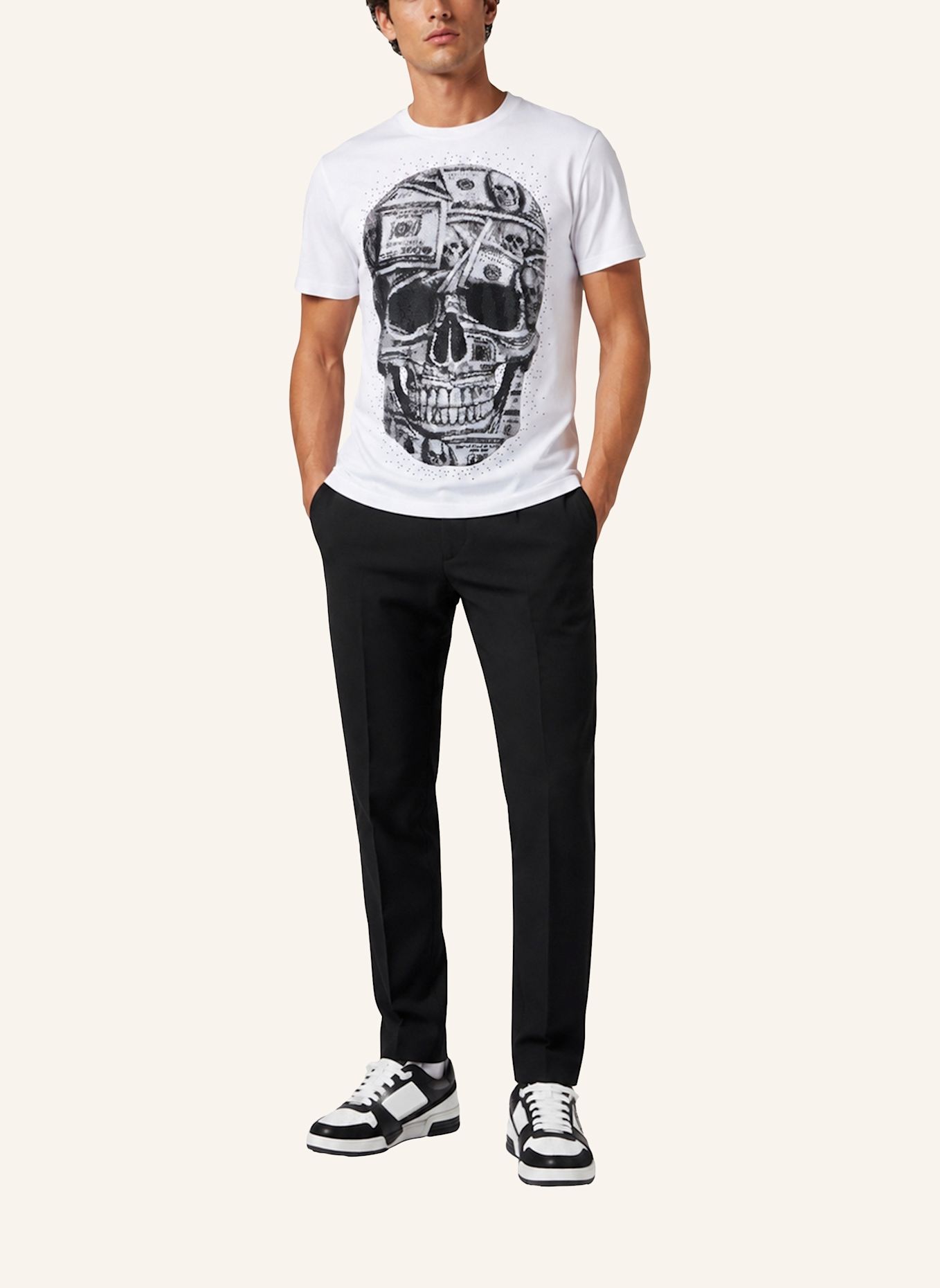 PHILIPP PLEIN Kurzarm-Rundhals-T-Shirt SKULL: WEISS