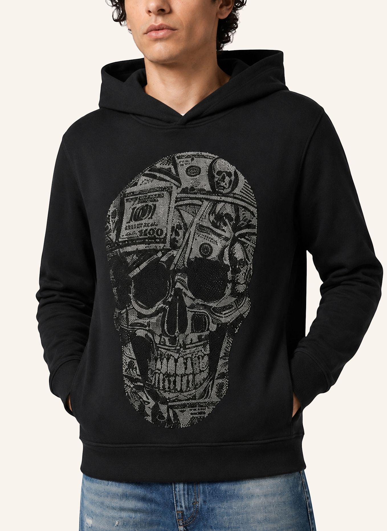 PHILIPP PLEIN Kapuzen-Sweatshirt SKULL: SCHWARZ