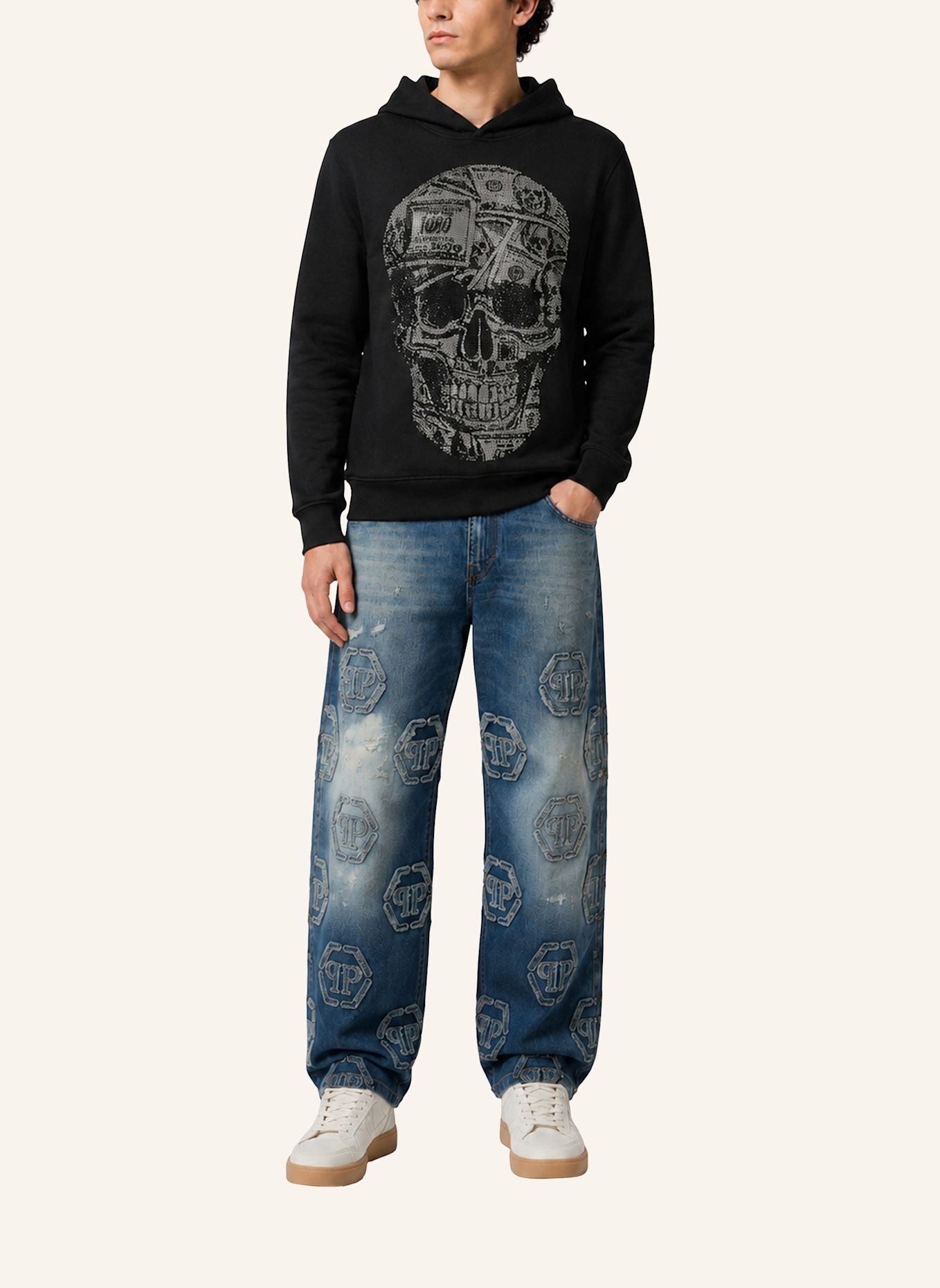 PHILIPP PLEIN Kapuzen-Sweatshirt SKULL: SCHWARZ