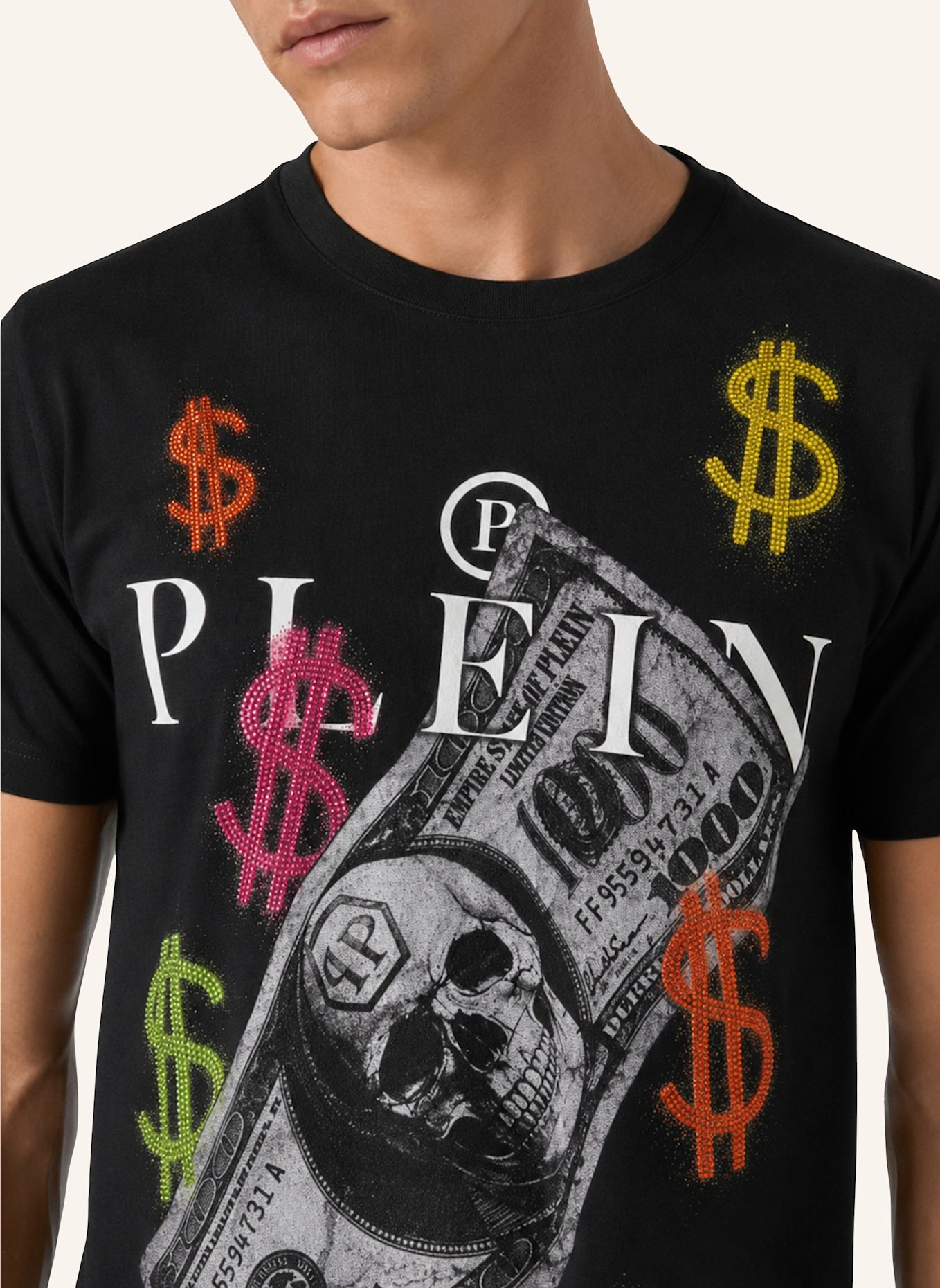 PHILIPP PLEIN Kurzarm-Rundhals-T-Shirt: SCHWARZ