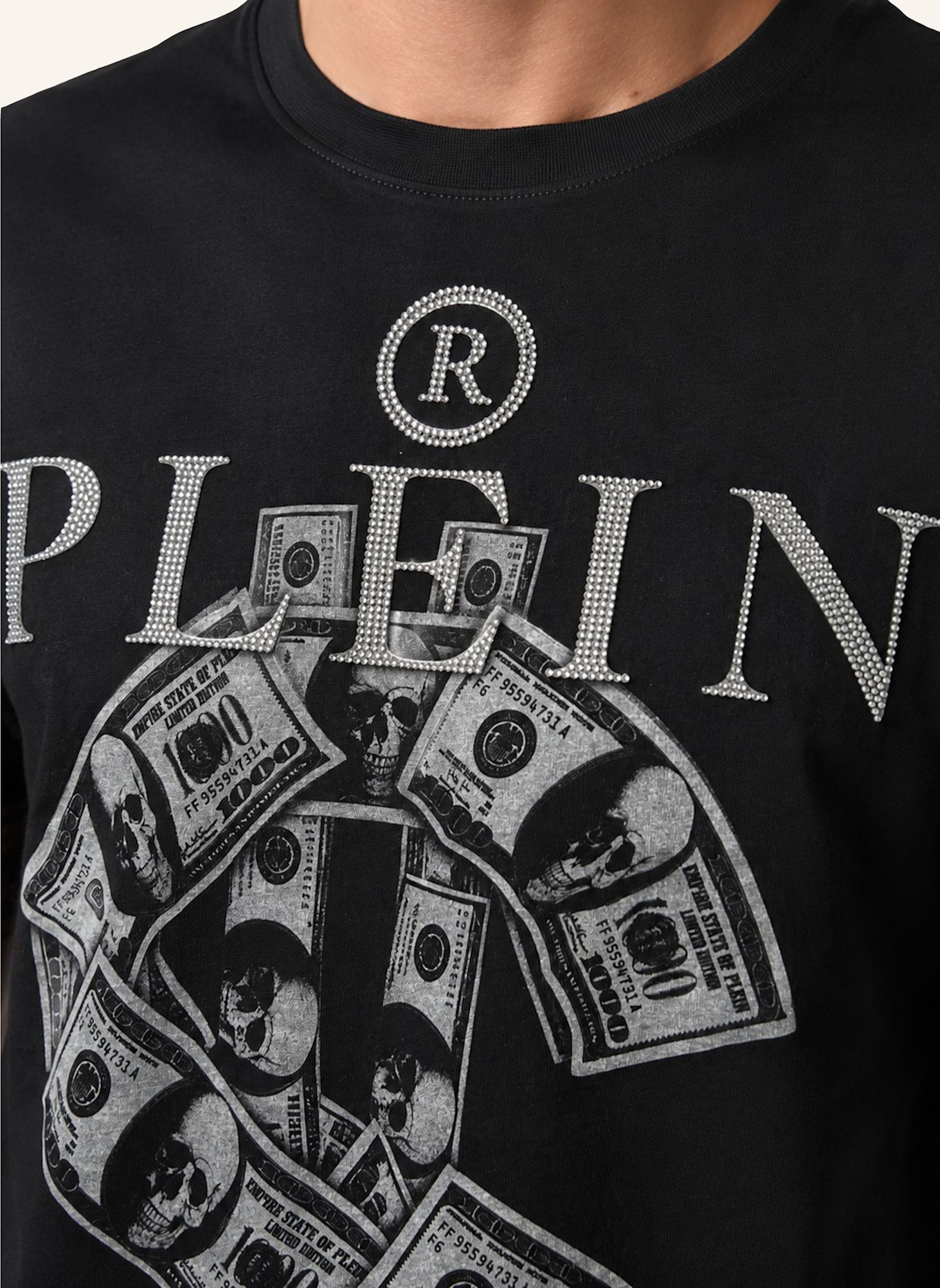 PHILIPP PLEIN Kurzarm-Rundhals-T-Shirt: SCHWARZ