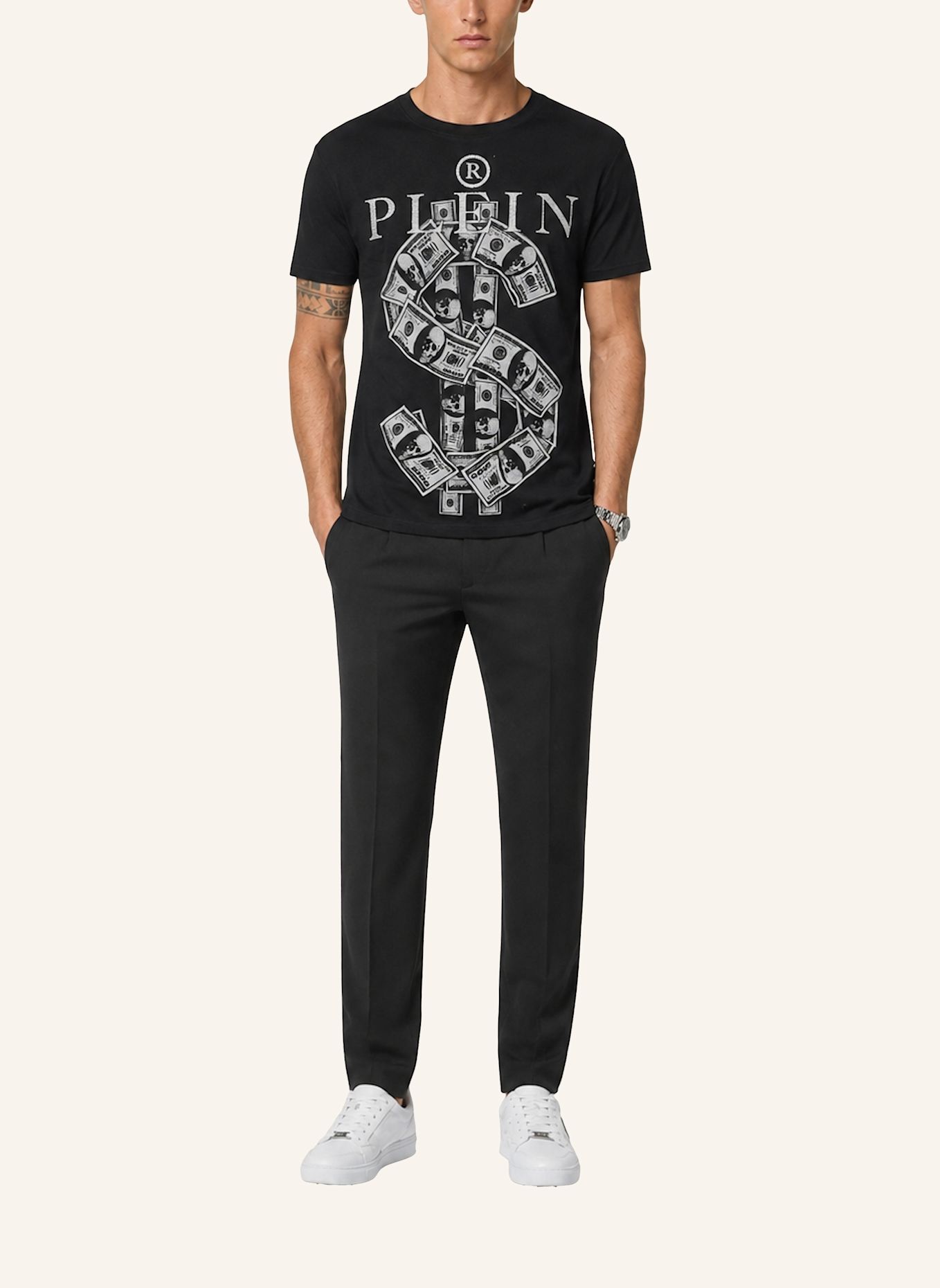 PHILIPP PLEIN Kurzarm-Rundhals-T-Shirt: SCHWARZ
