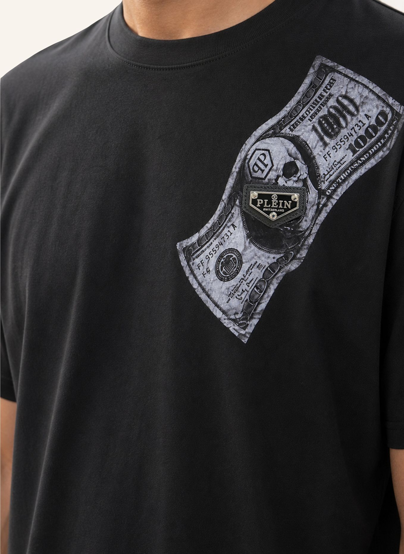 PHILIPP PLEIN Kurzarm-Rundhals-T-Shirt SKULL: SCHWARZ
