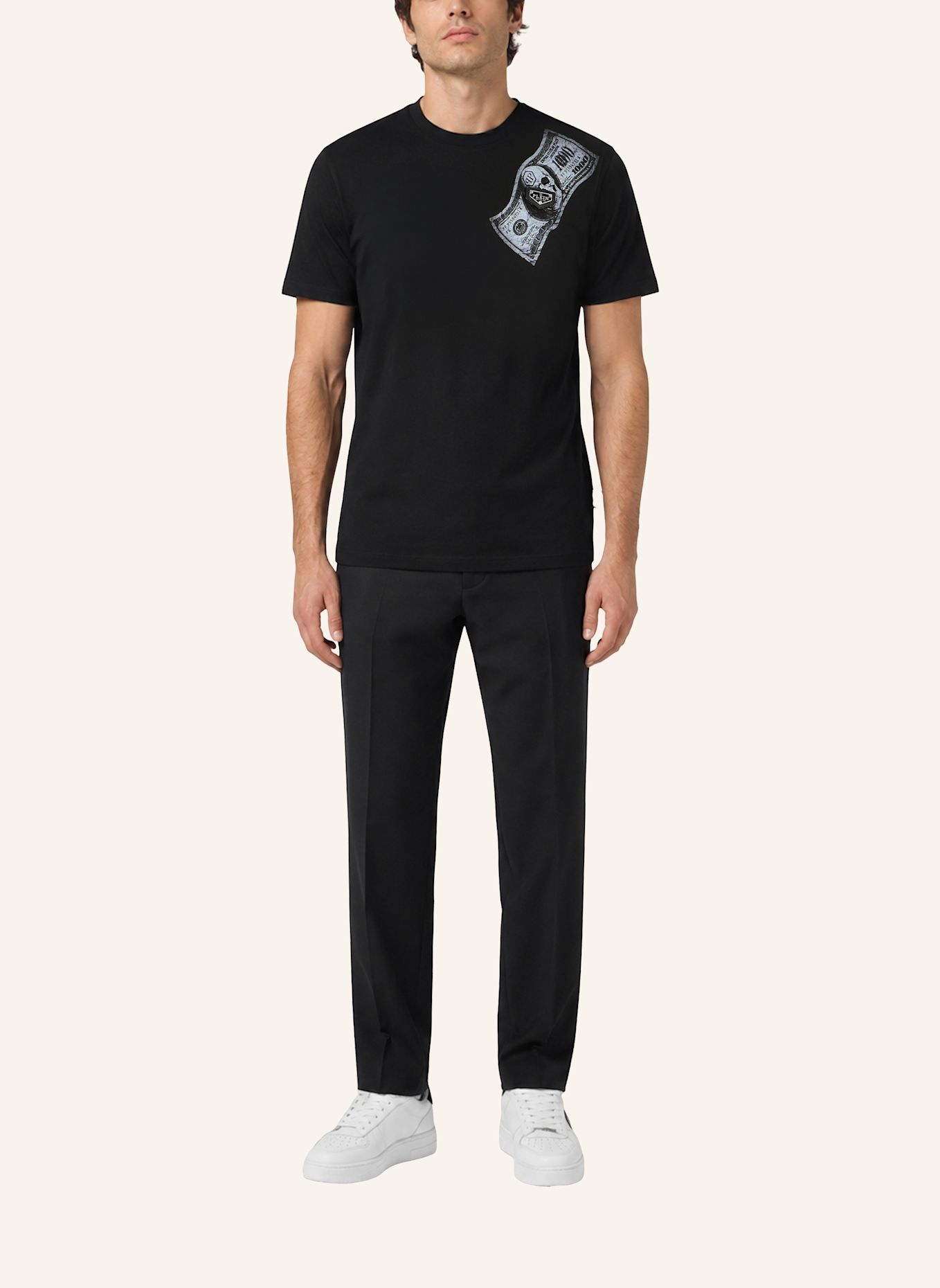 PHILIPP PLEIN Kurzarm-Rundhals-T-Shirt SKULL: SCHWARZ