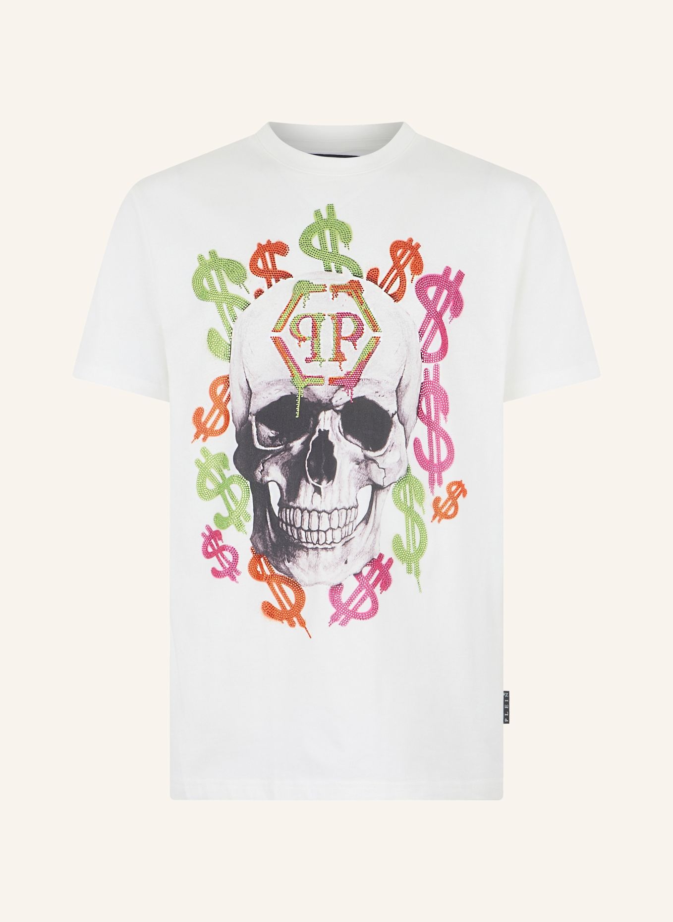 PHILIPP PLEIN Kurzarm-Rundhals-T-Shirt: WEISS