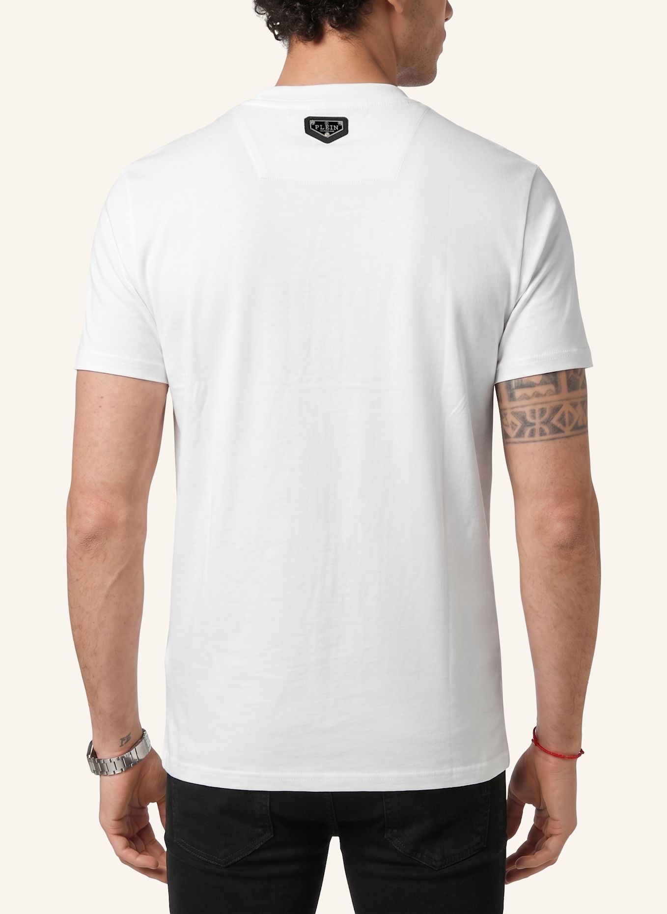 PHILIPP PLEIN Kurzarm-Rundhals-T-Shirt: WEISS