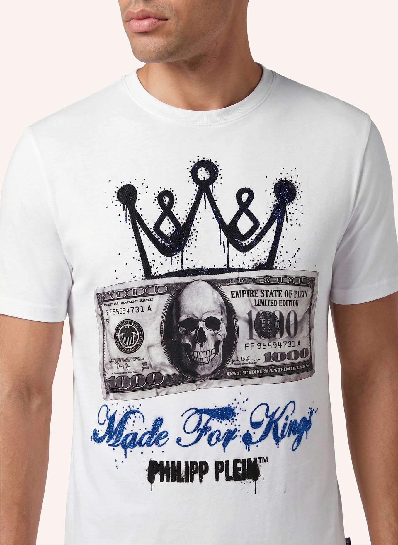 PHILIPP PLEIN Kurzarm-Rundhals-T-Shirt: WEISS
