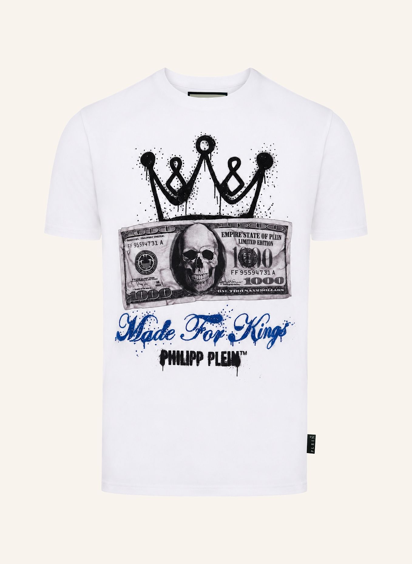 PHILIPP PLEIN Kurzarm-Rundhals-T-Shirt: WEISS