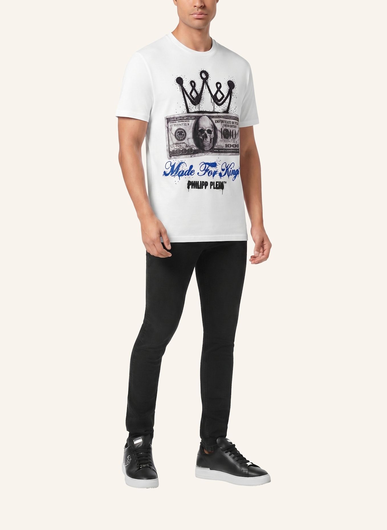 PHILIPP PLEIN Kurzarm-Rundhals-T-Shirt: WEISS