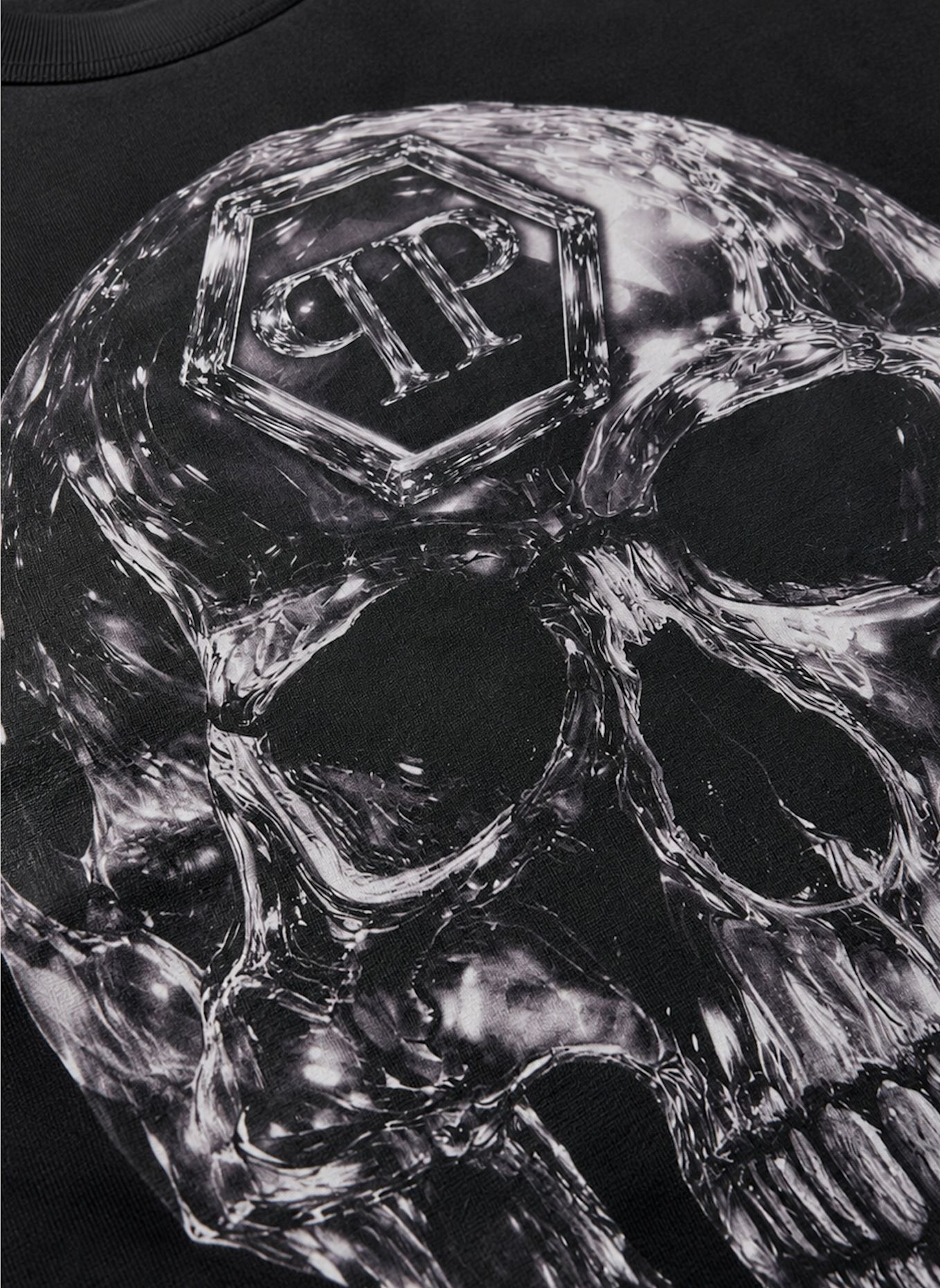 PHILIPP PLEIN Kurzarm-Rundhals-T-Shirt SKULL: SCHWARZ