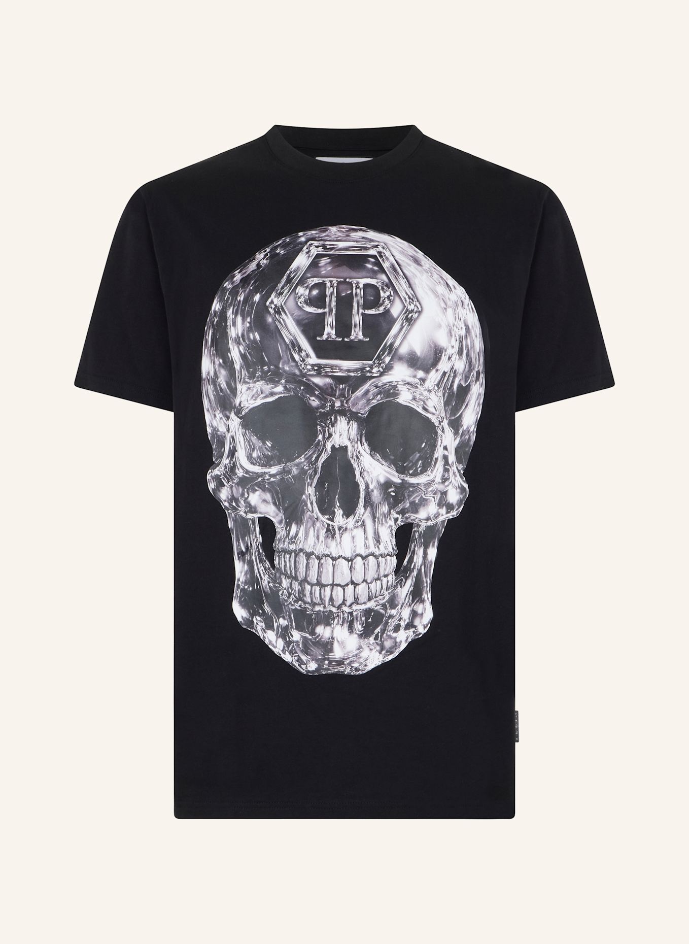 PHILIPP PLEIN Kurzarm-Rundhals-T-Shirt SKULL: SCHWARZ