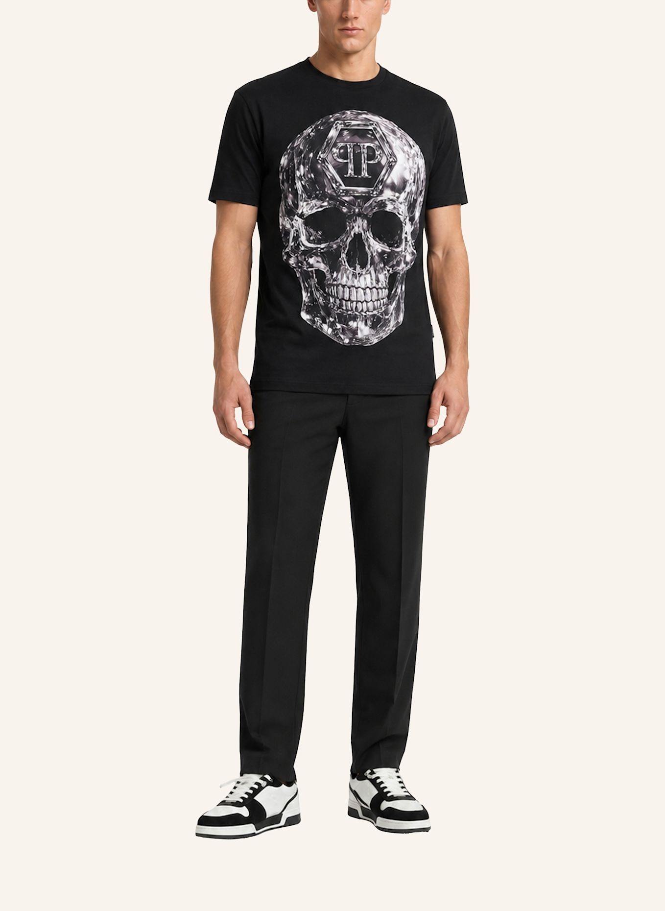 PHILIPP PLEIN Kurzarm-Rundhals-T-Shirt SKULL: SCHWARZ