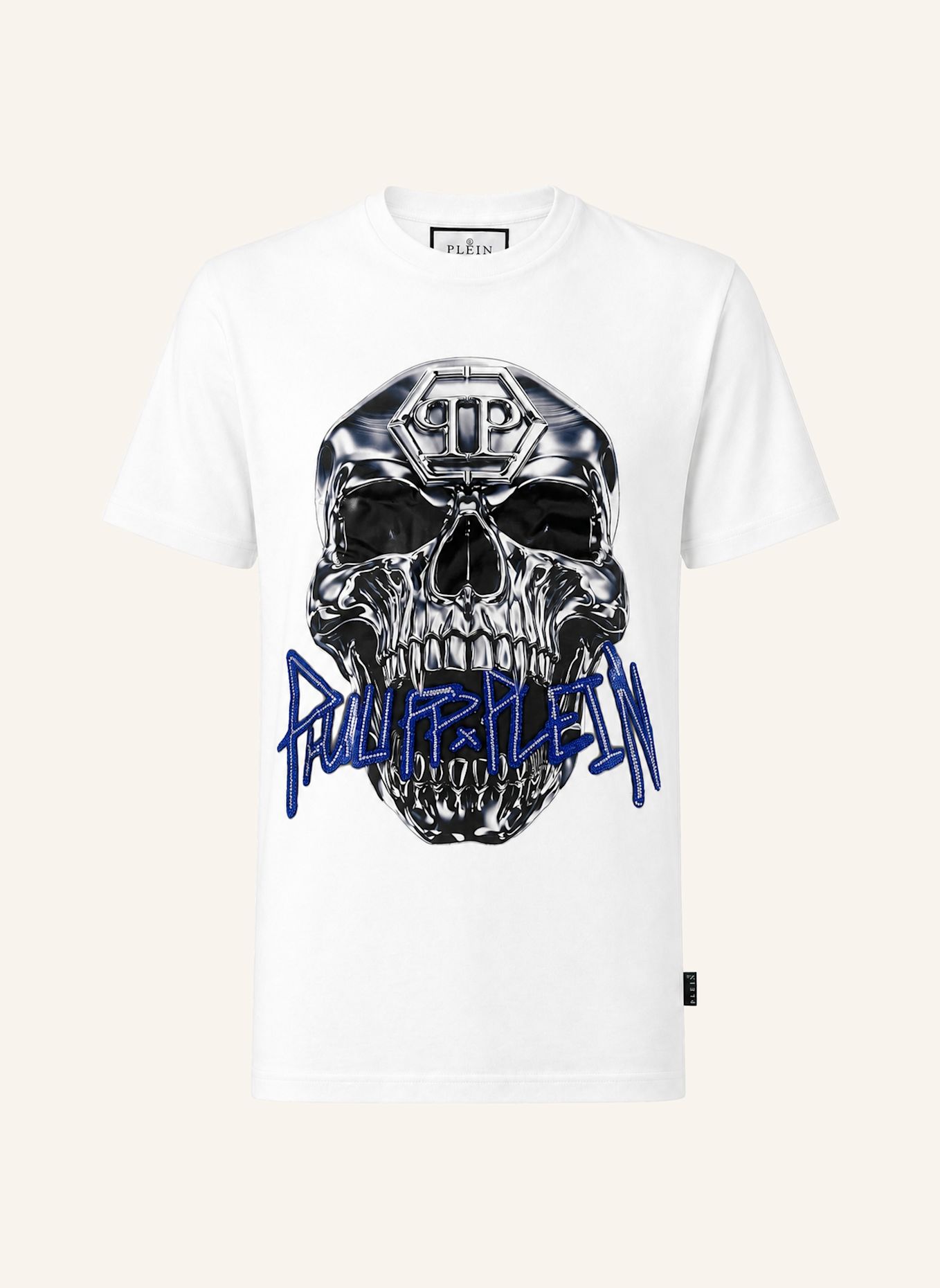 PHILIPP PLEIN Kurzarm-Rundhals-T-Shirt SKULL: WEISS