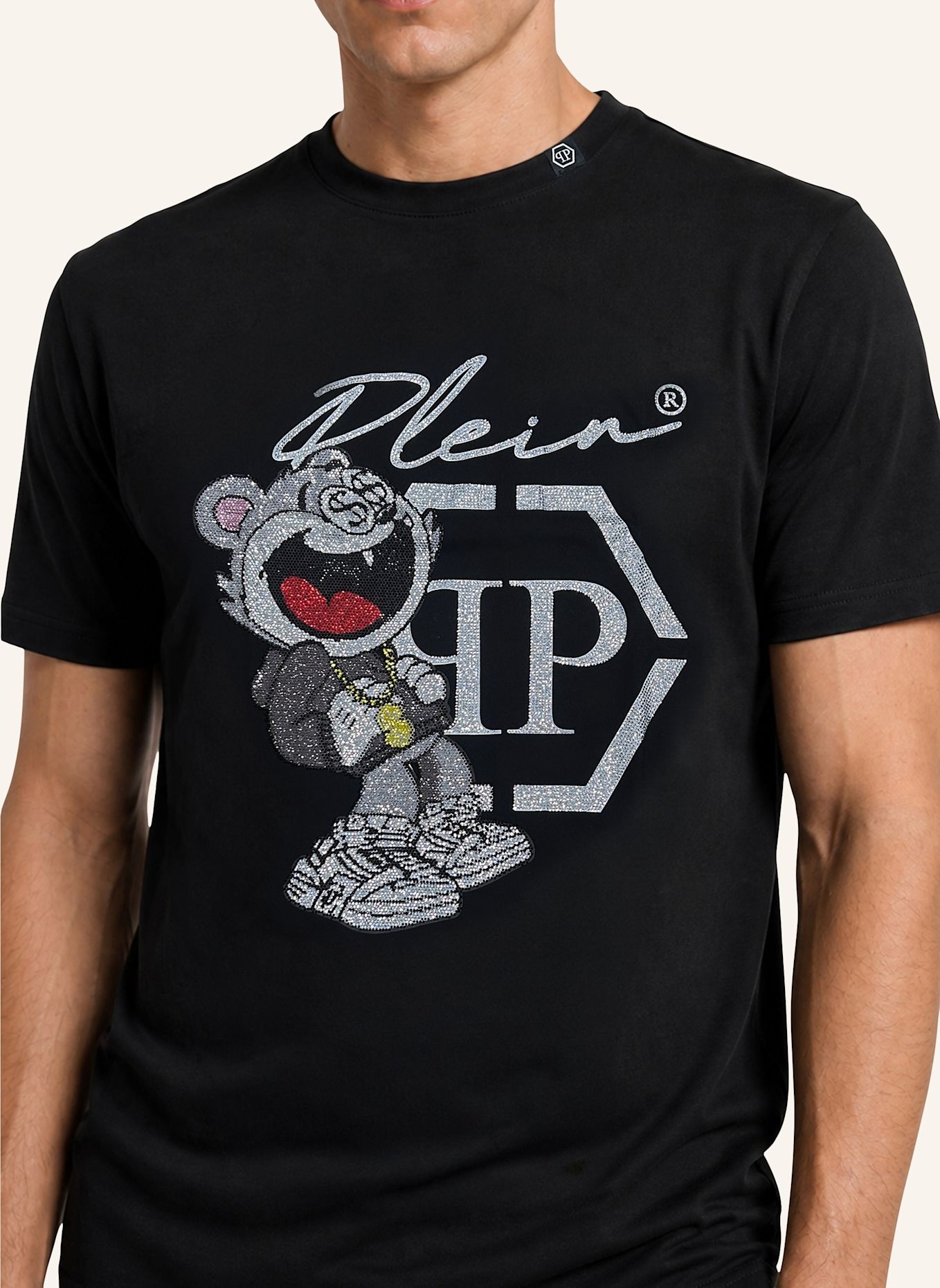 PHILIPP PLEIN Kurzarm-Rundhals-T-Shirt MONEY: SCHWARZ