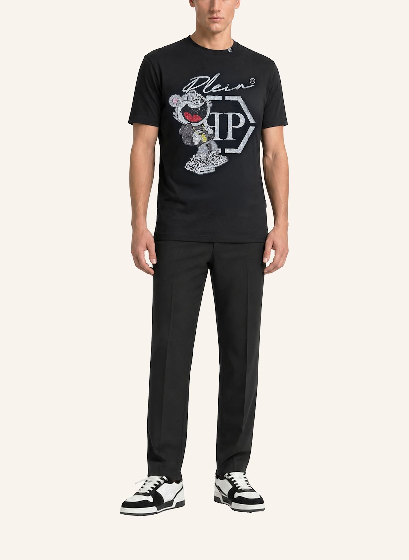 PHILIPP PLEIN Kurzarm-Rundhals-T-Shirt MONEY: SCHWARZ