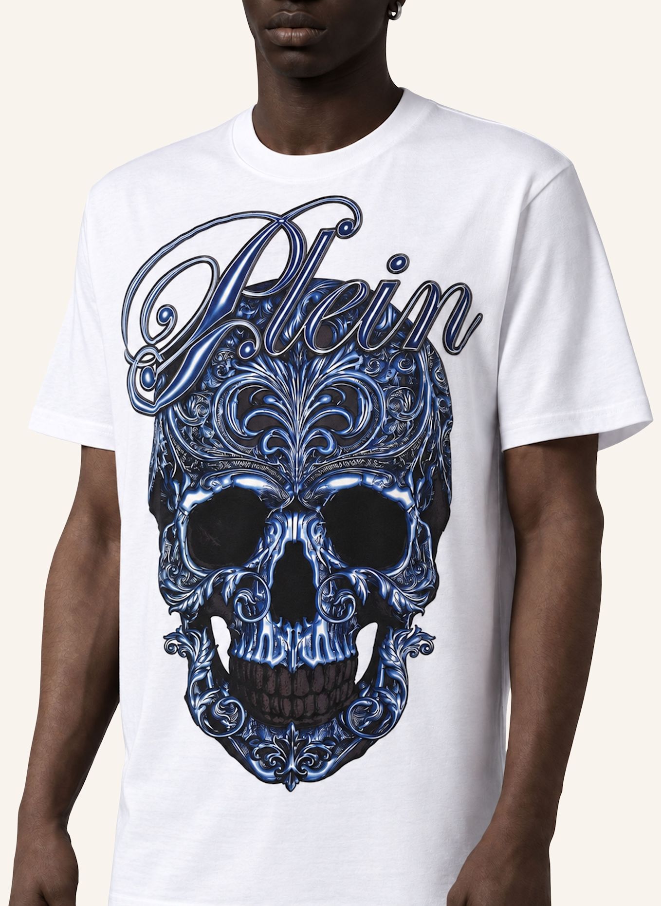 PHILIPP PLEIN Kurzarm-Rundhals-T-Shirt SKULL: WEISS