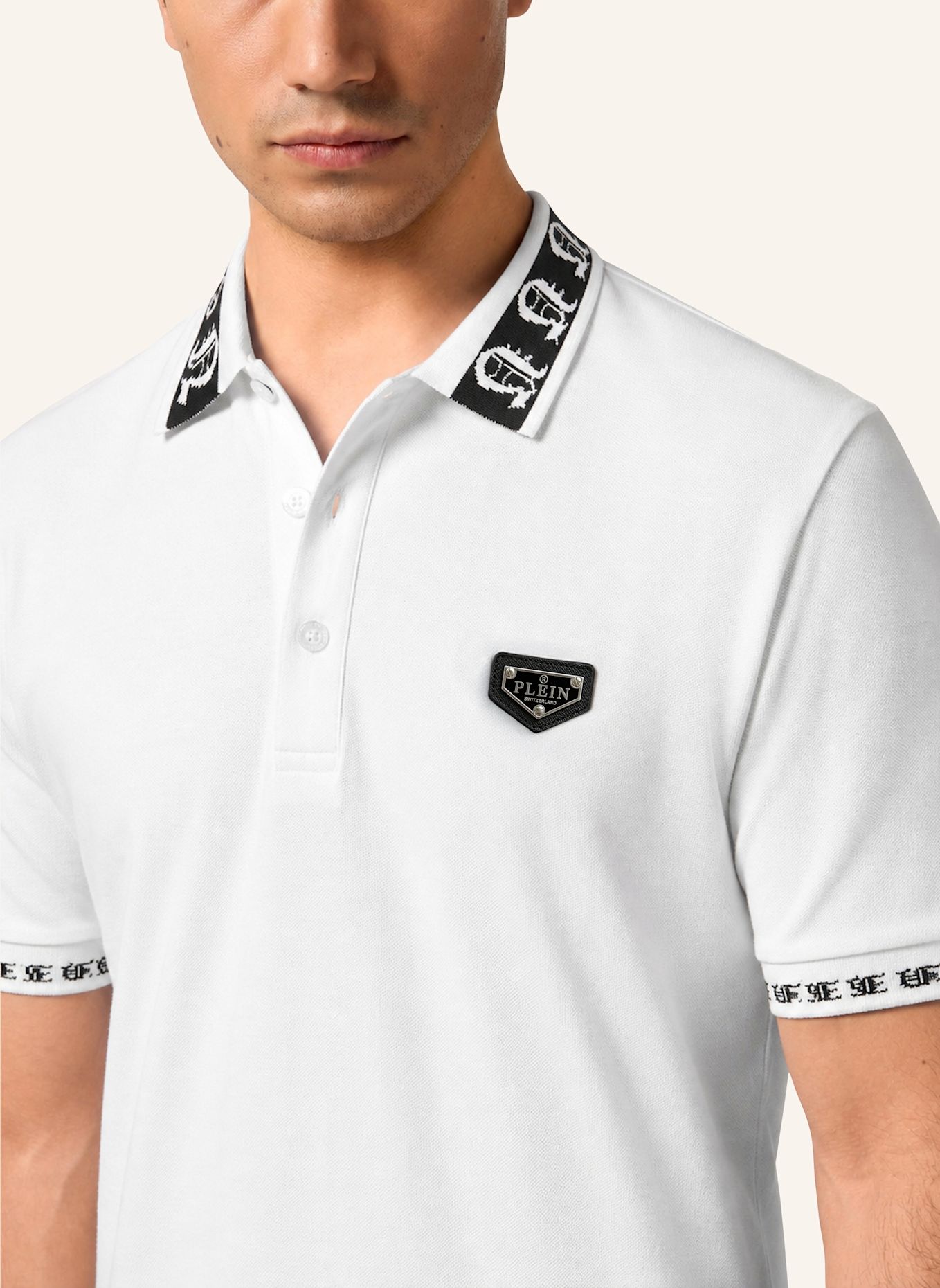 PHILIPP PLEIN Kurzarm-Poloshirt: WEISS