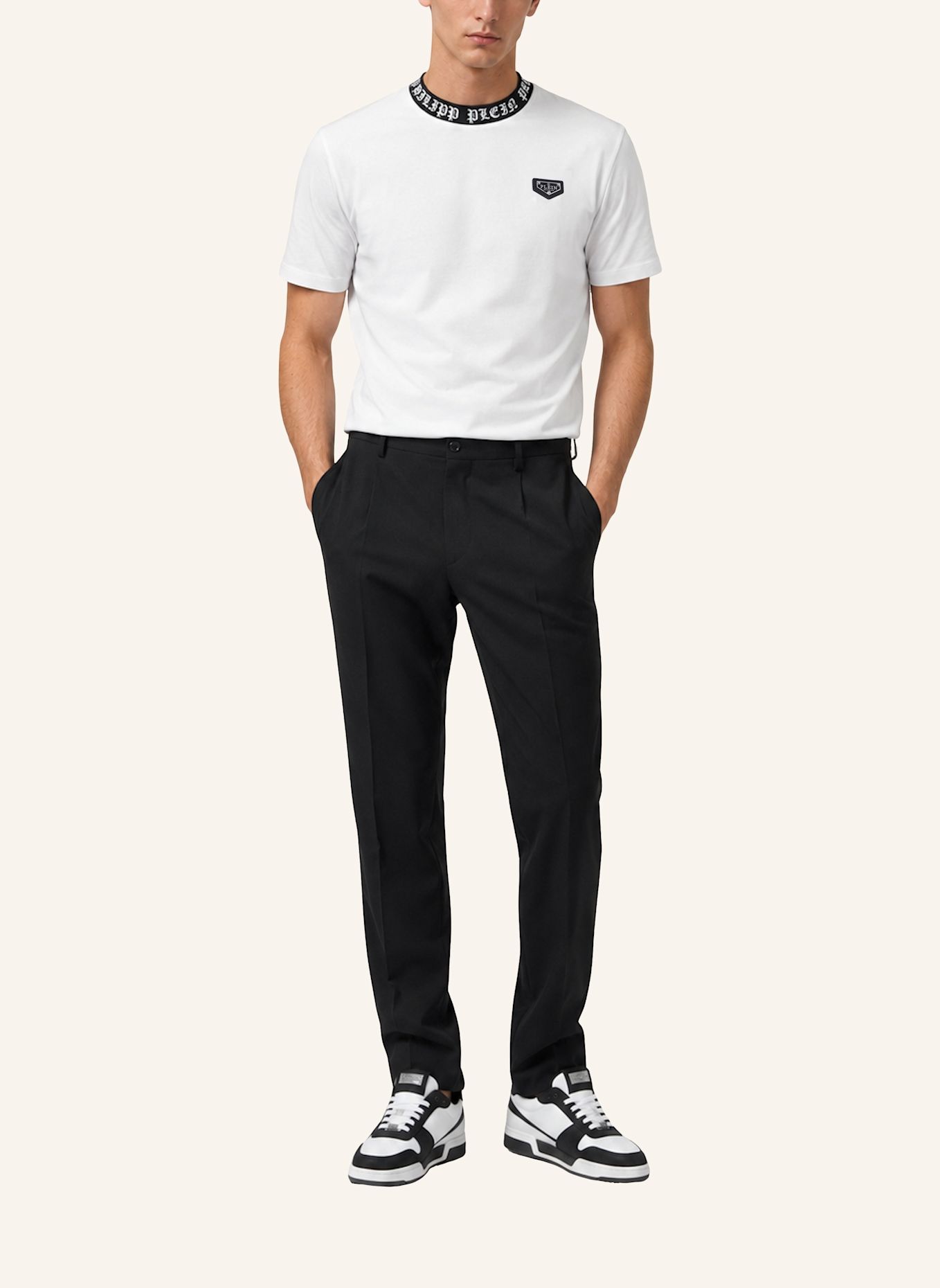 PHILIPP PLEIN Kurzarm-Rundhals-T-Shirt: WEISS