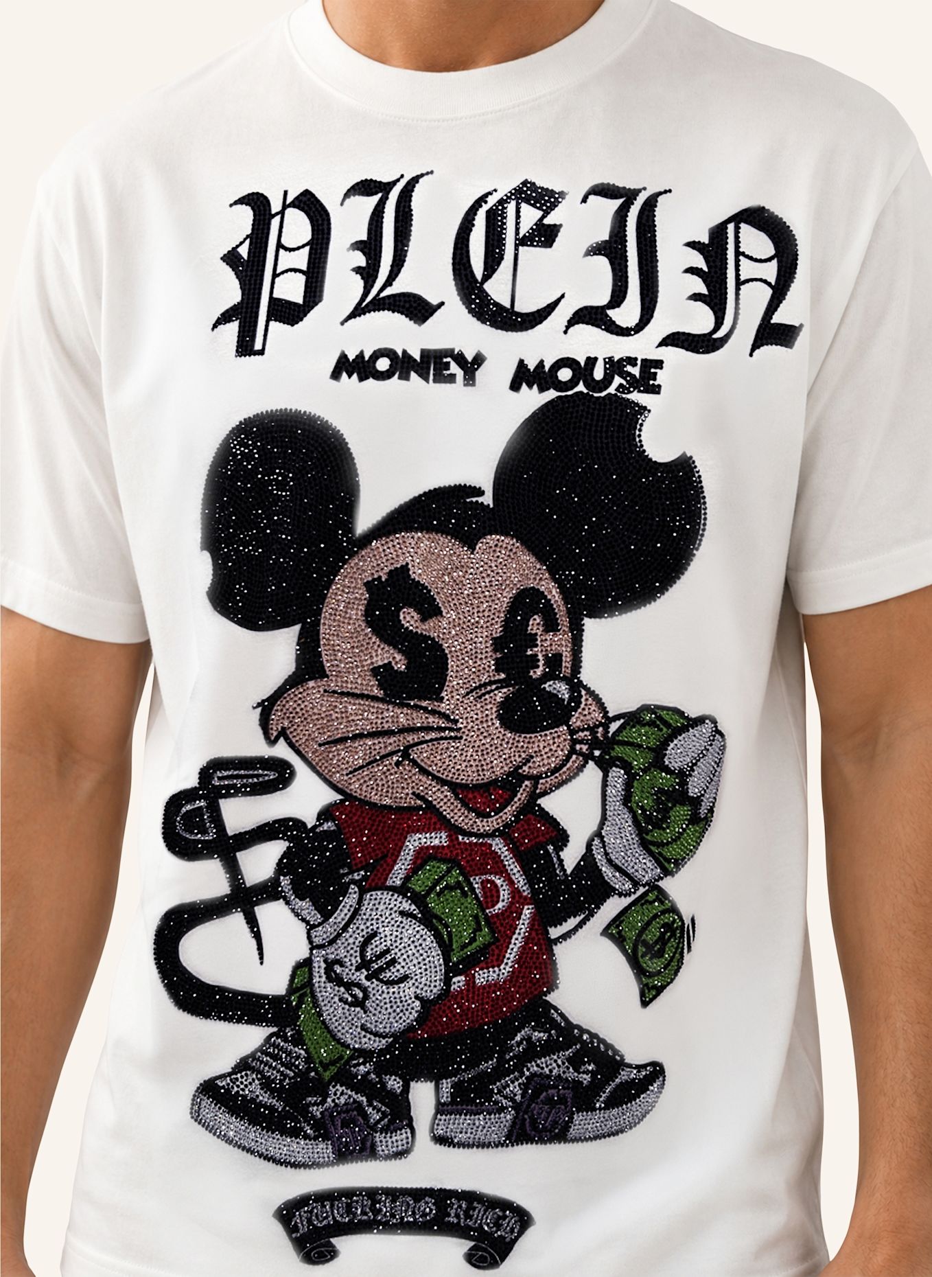 PHILIPP PLEIN Kurzarm-Rundhals-T-Shirt MONEY: WEISS