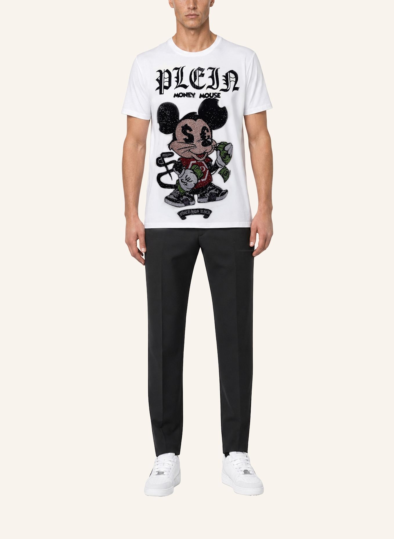 PHILIPP PLEIN Kurzarm-Rundhals-T-Shirt MONEY: WEISS