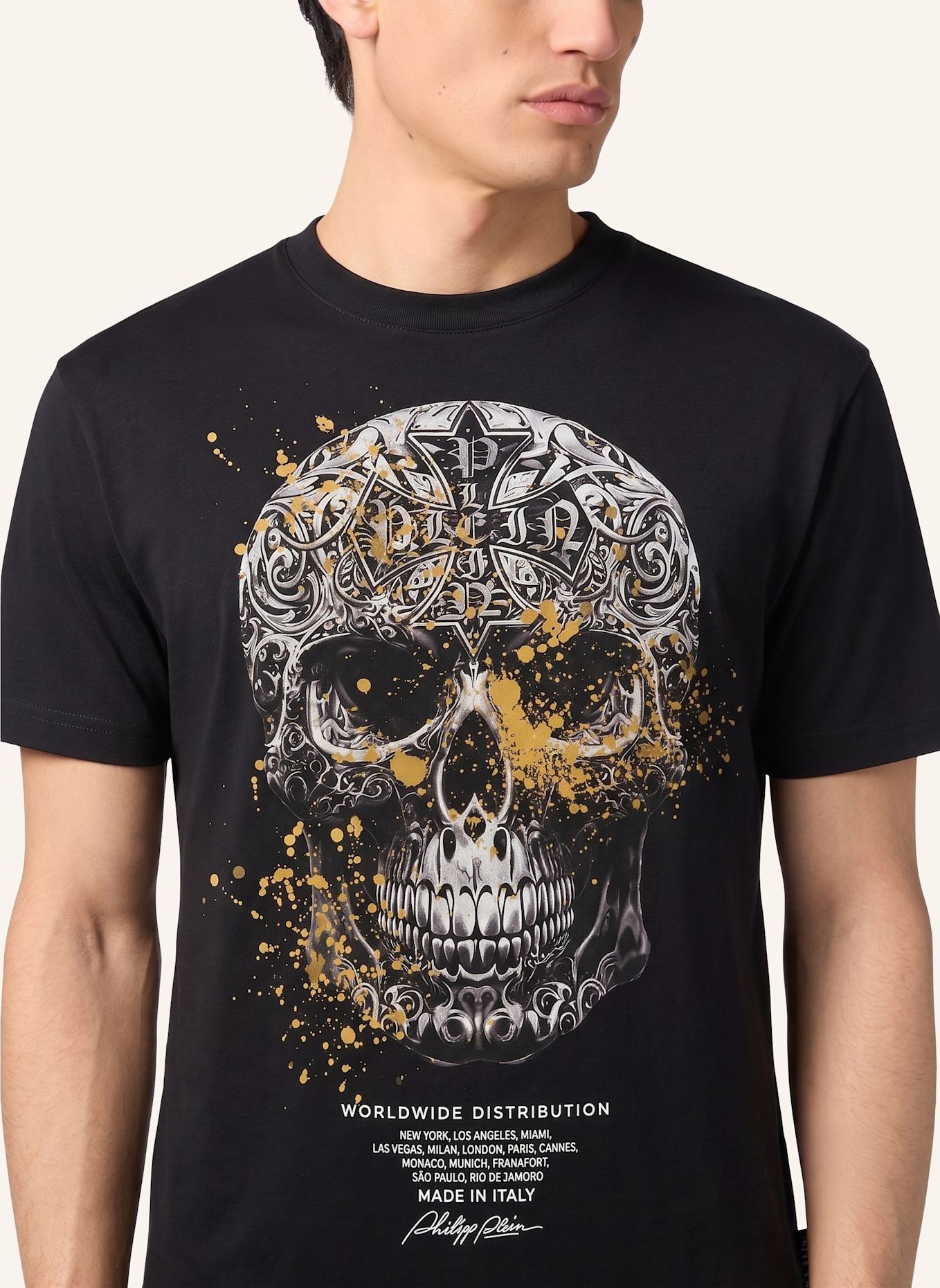 PHILIPP PLEIN Kurzarm-Rundhals-T-Shirt SKULL: SCHWARZ