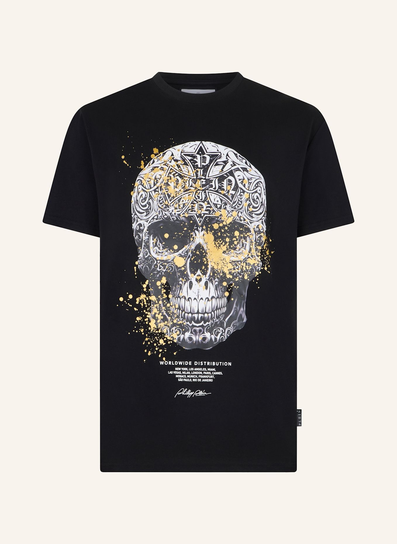 PHILIPP PLEIN Kurzarm-Rundhals-T-Shirt SKULL: SCHWARZ