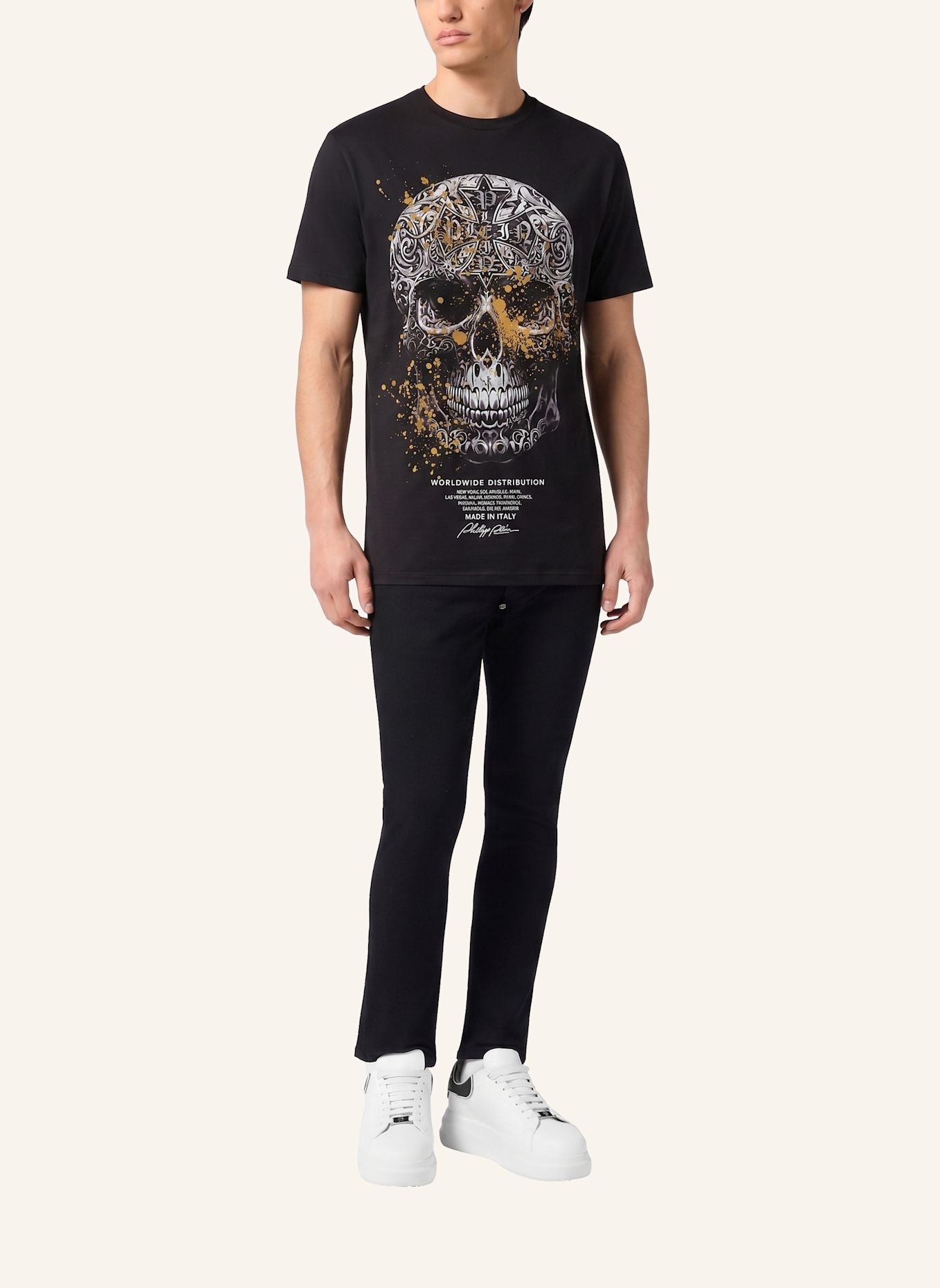 PHILIPP PLEIN Kurzarm-Rundhals-T-Shirt SKULL: SCHWARZ
