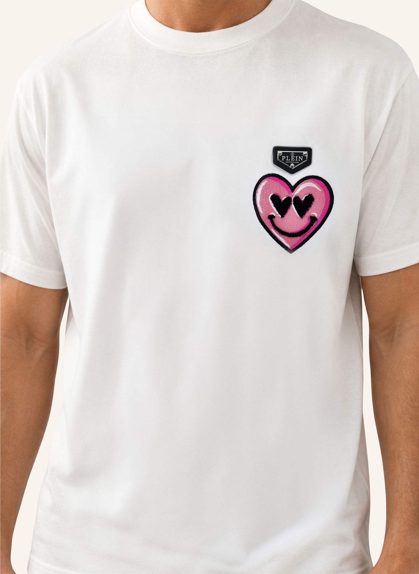 PHILIPP PLEIN Kurzarm-Rundhals-T-Shirt HEART: WEISS