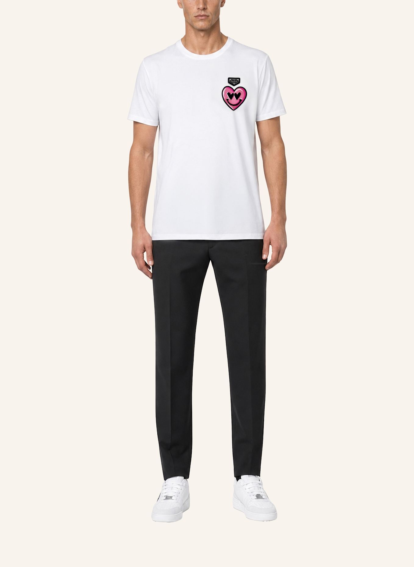 PHILIPP PLEIN Kurzarm-Rundhals-T-Shirt HEART: WEISS