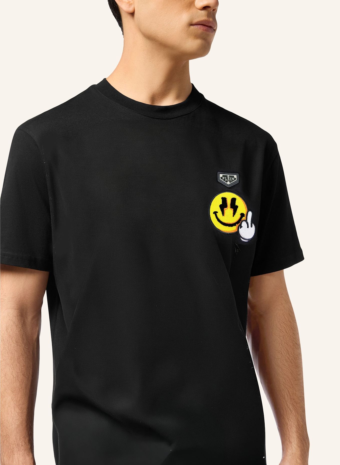 PHILIPP PLEIN Kurzarm-Rundhals-T-Shirt SMILE: SCHWARZ