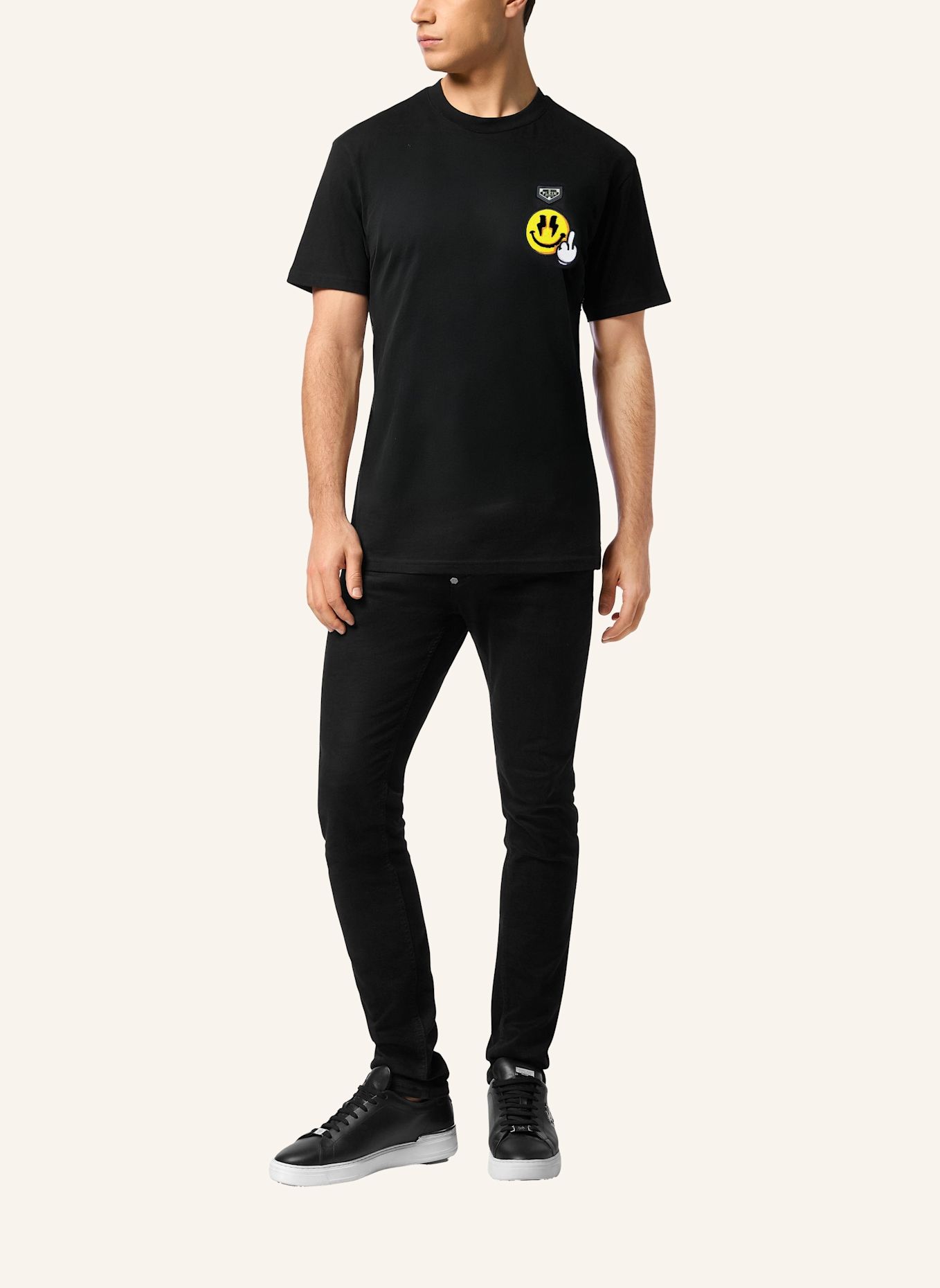 PHILIPP PLEIN Kurzarm-Rundhals-T-Shirt SMILE: SCHWARZ