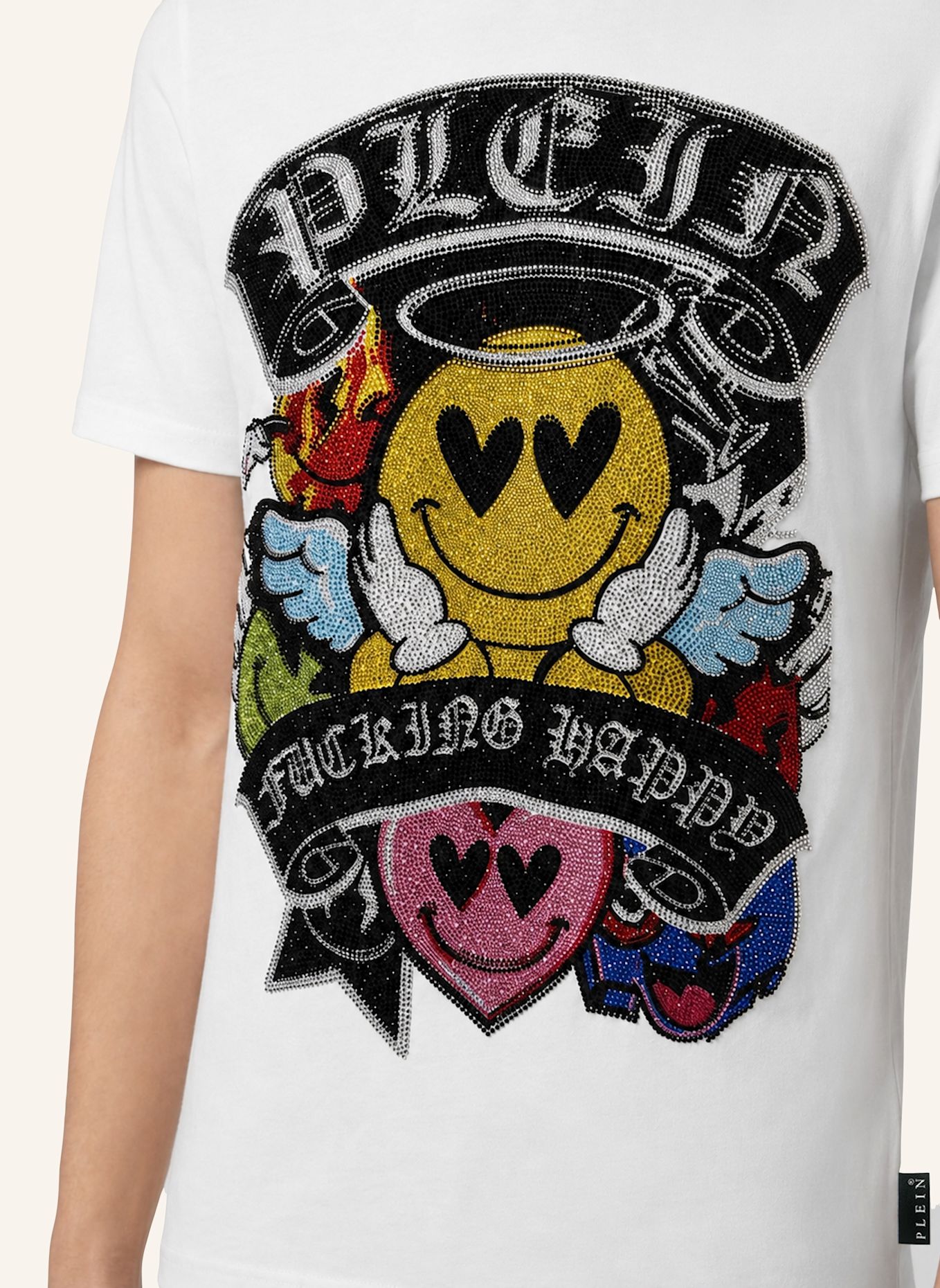 PHILIPP PLEIN Kurzarm-Rundhals-T-Shirt SMILE: WEISS