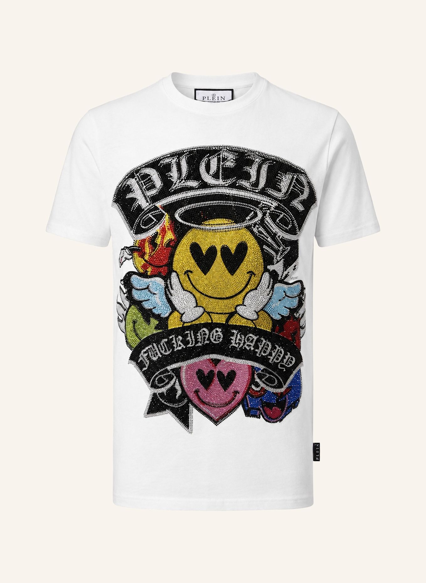 PHILIPP PLEIN Kurzarm-Rundhals-T-Shirt SMILE: WEISS