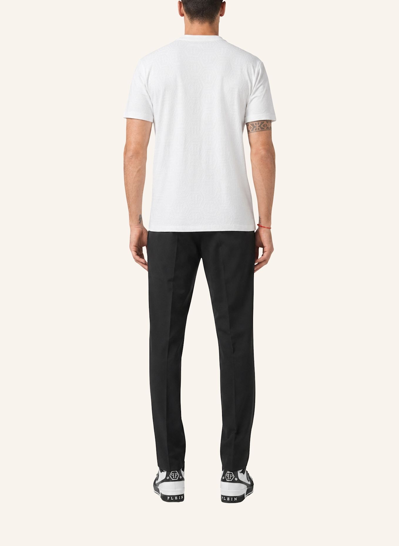 PHILIPP PLEIN Kurzarm-Rundhals-T-Shirt MONOGRAM: WEISS
