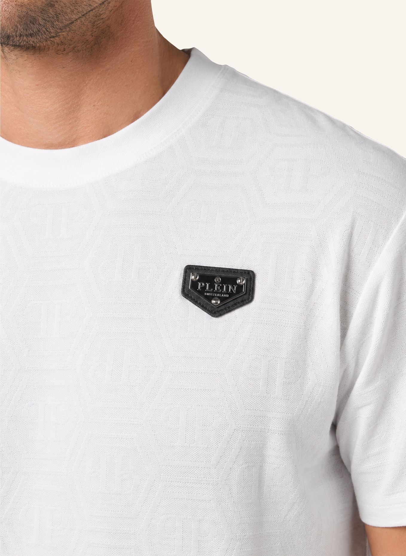 PHILIPP PLEIN Kurzarm-Rundhals-T-Shirt MONOGRAM: WEISS