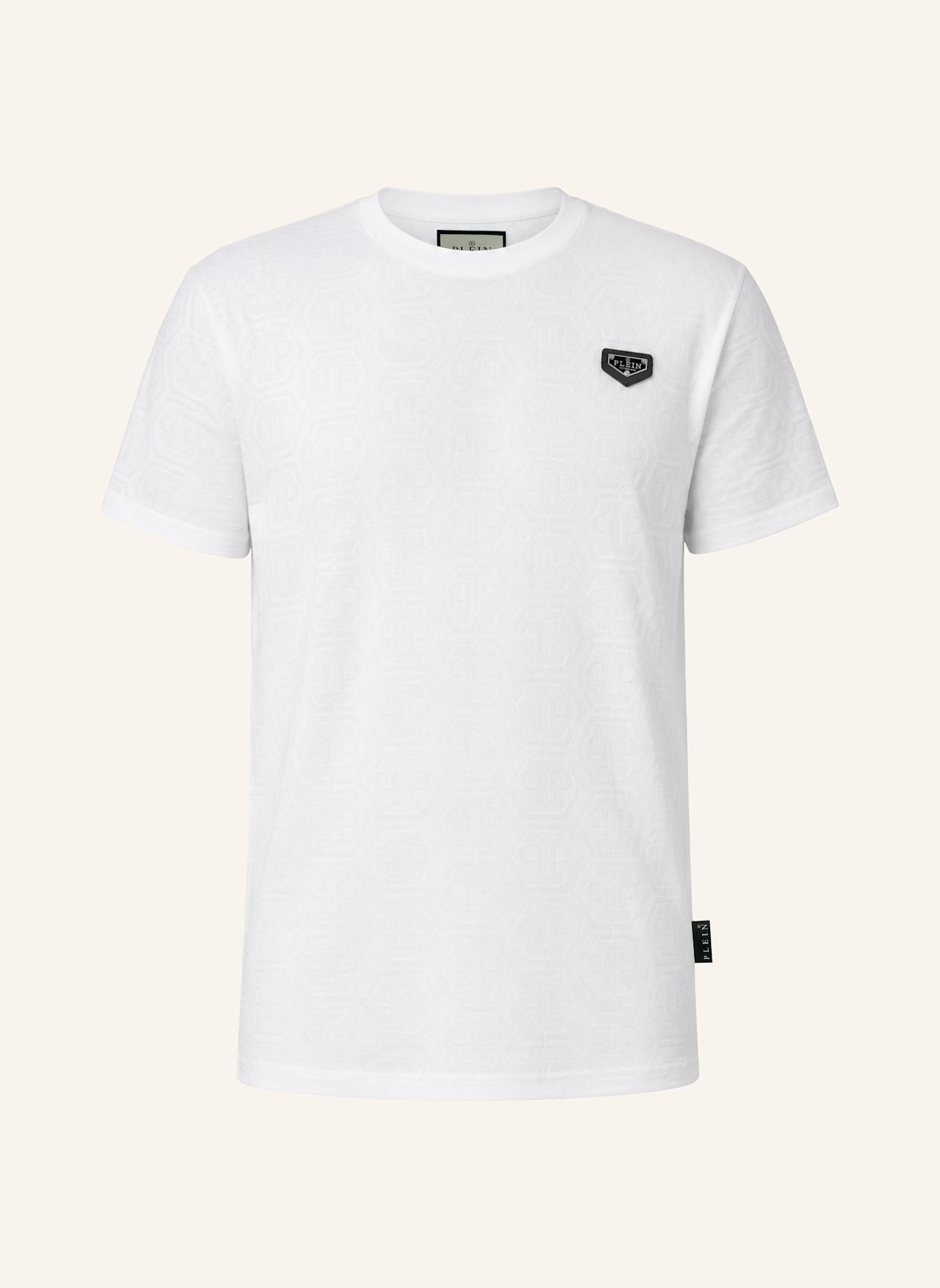 PHILIPP PLEIN Kurzarm-Rundhals-T-Shirt MONOGRAM: WEISS
