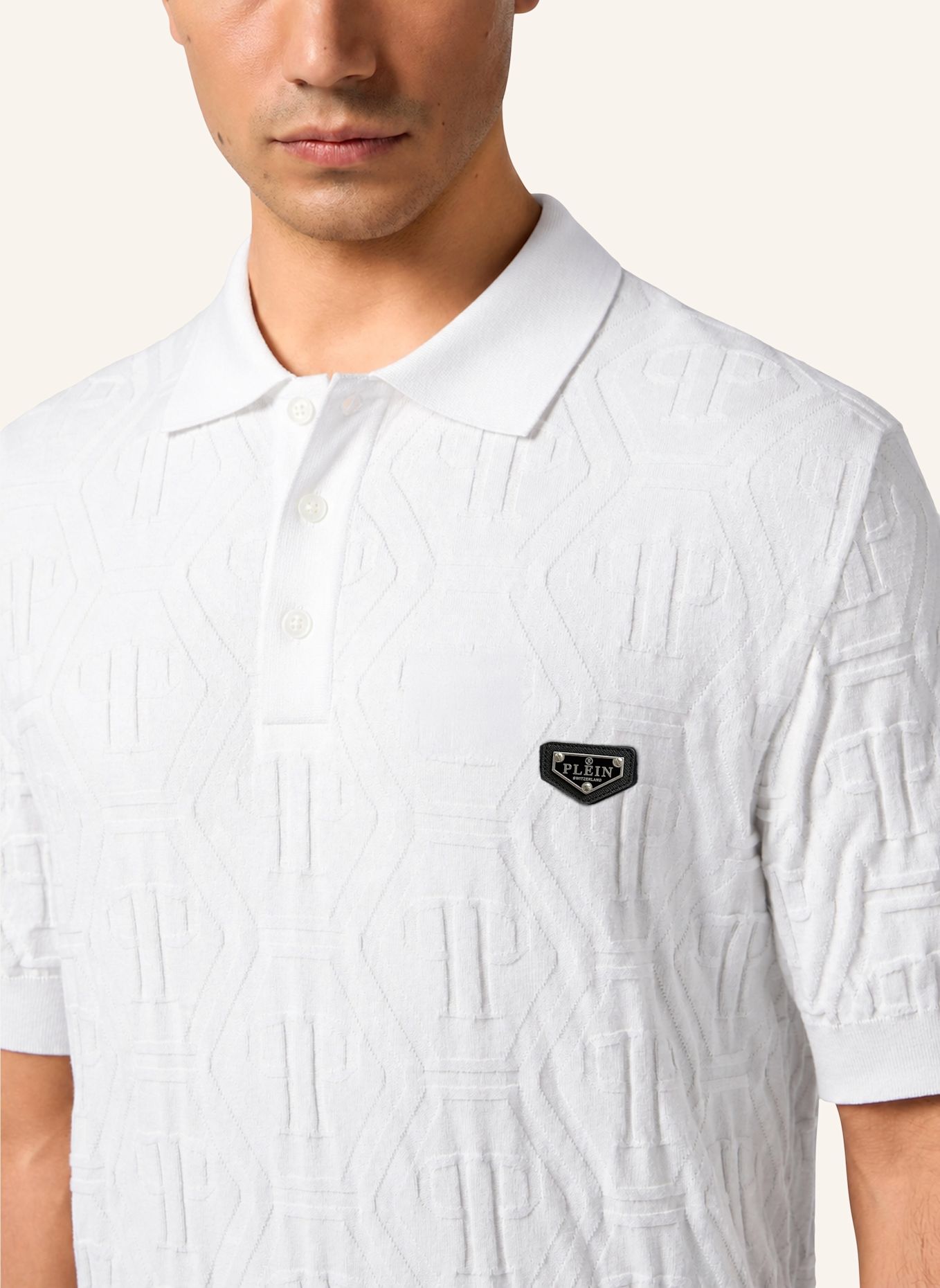 PHILIPP PLEIN Kurzarm-Poloshirt MONOGRAM: WEISS