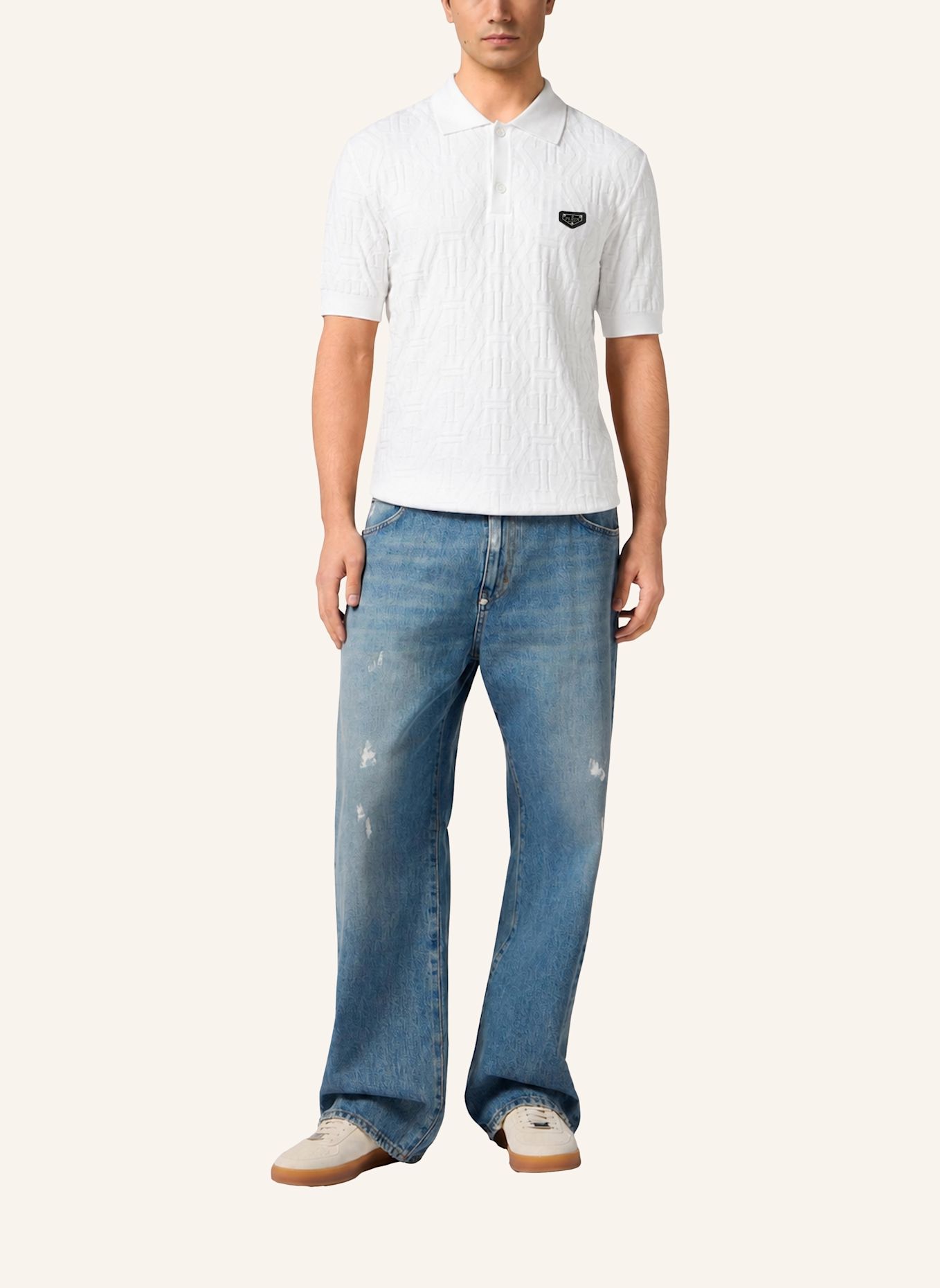 PHILIPP PLEIN Kurzarm-Poloshirt MONOGRAM: WEISS