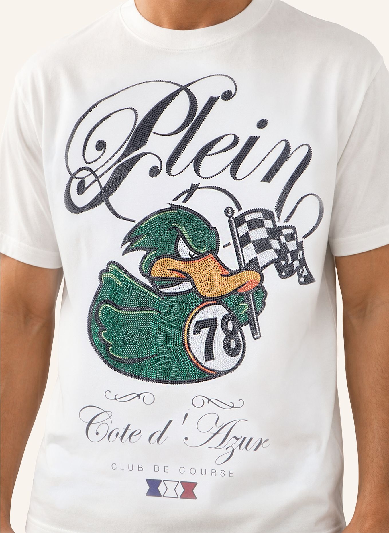 PHILIPP PLEIN Kurzarm-Rundhals-T-Shirt DUCK: WEISS
