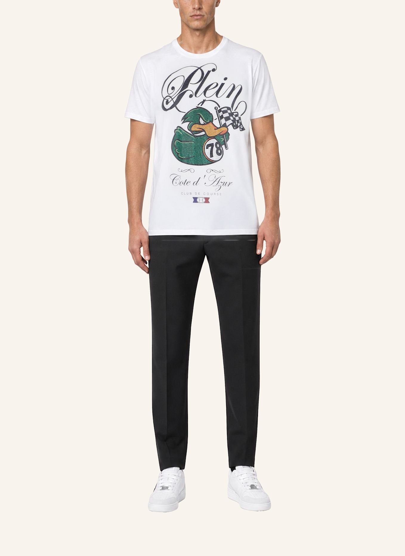 PHILIPP PLEIN Kurzarm-Rundhals-T-Shirt DUCK: WEISS