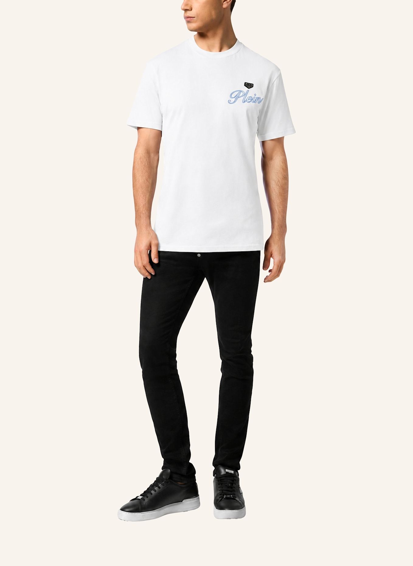 PHILIPP PLEIN Kurzarm-Rundhals-T-Shirt: WEISS