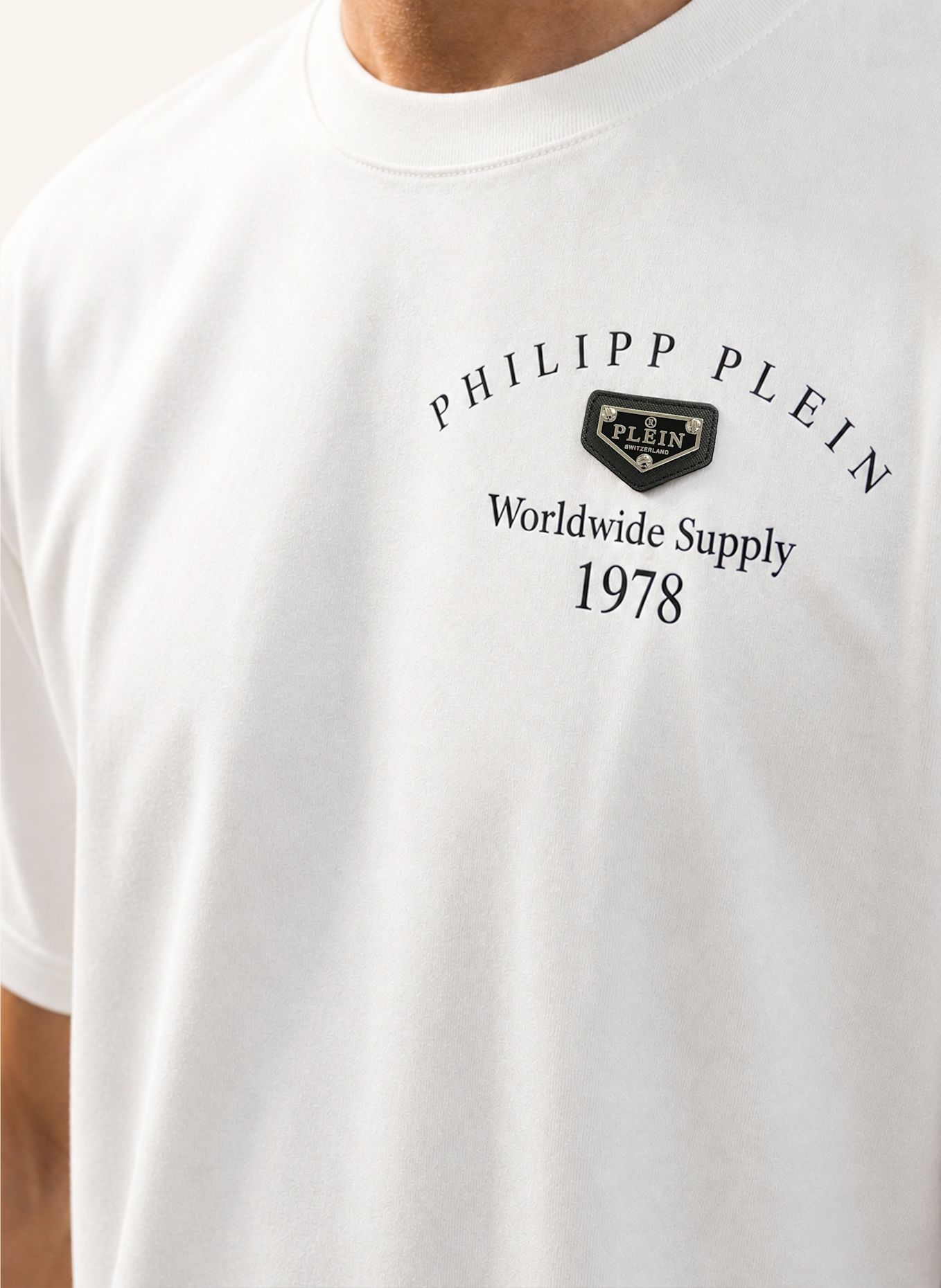 PHILIPP PLEIN Kurzarm-Rundhals-T-Shirt: WEISS