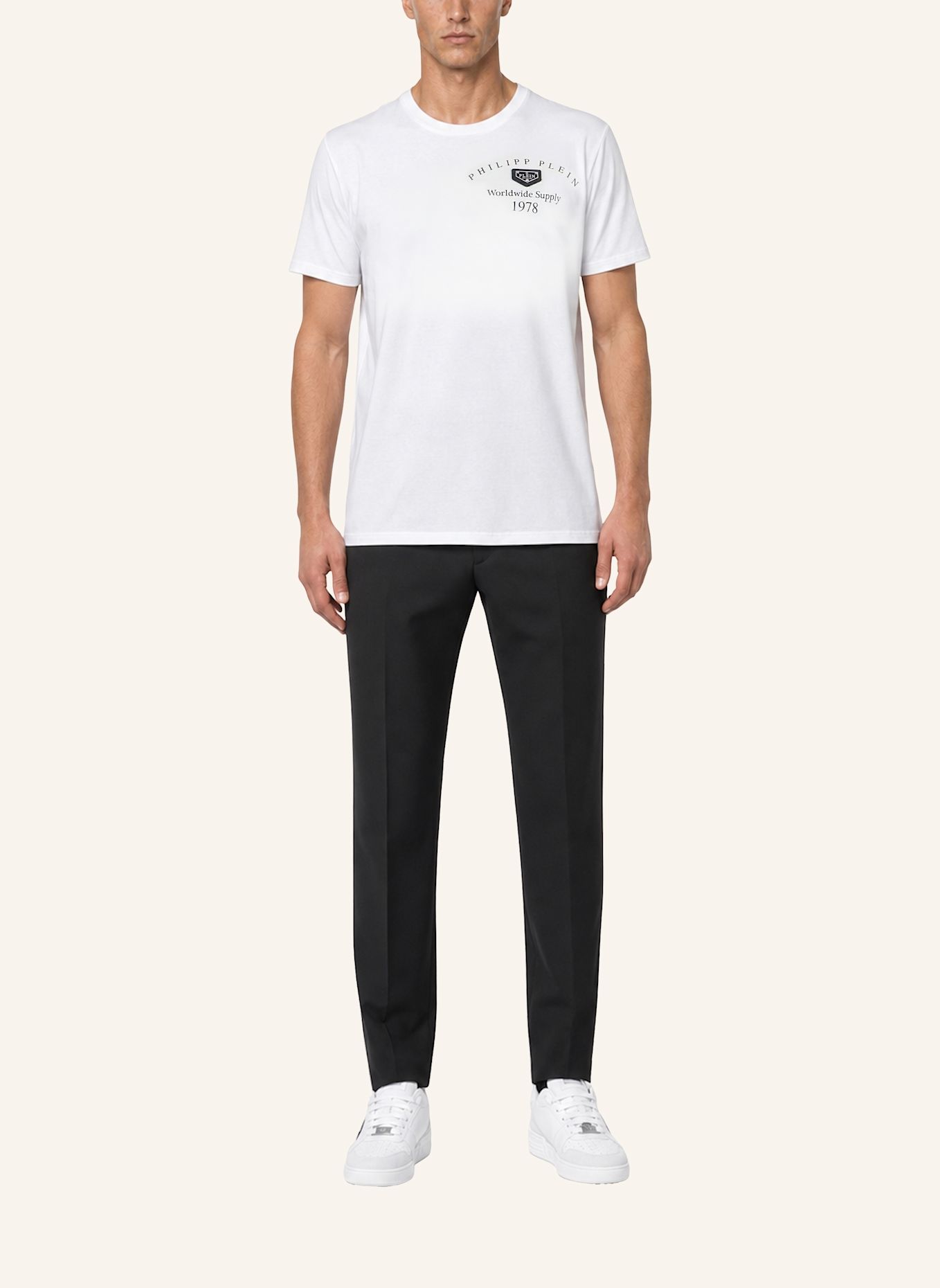 PHILIPP PLEIN Kurzarm-Rundhals-T-Shirt: WEISS