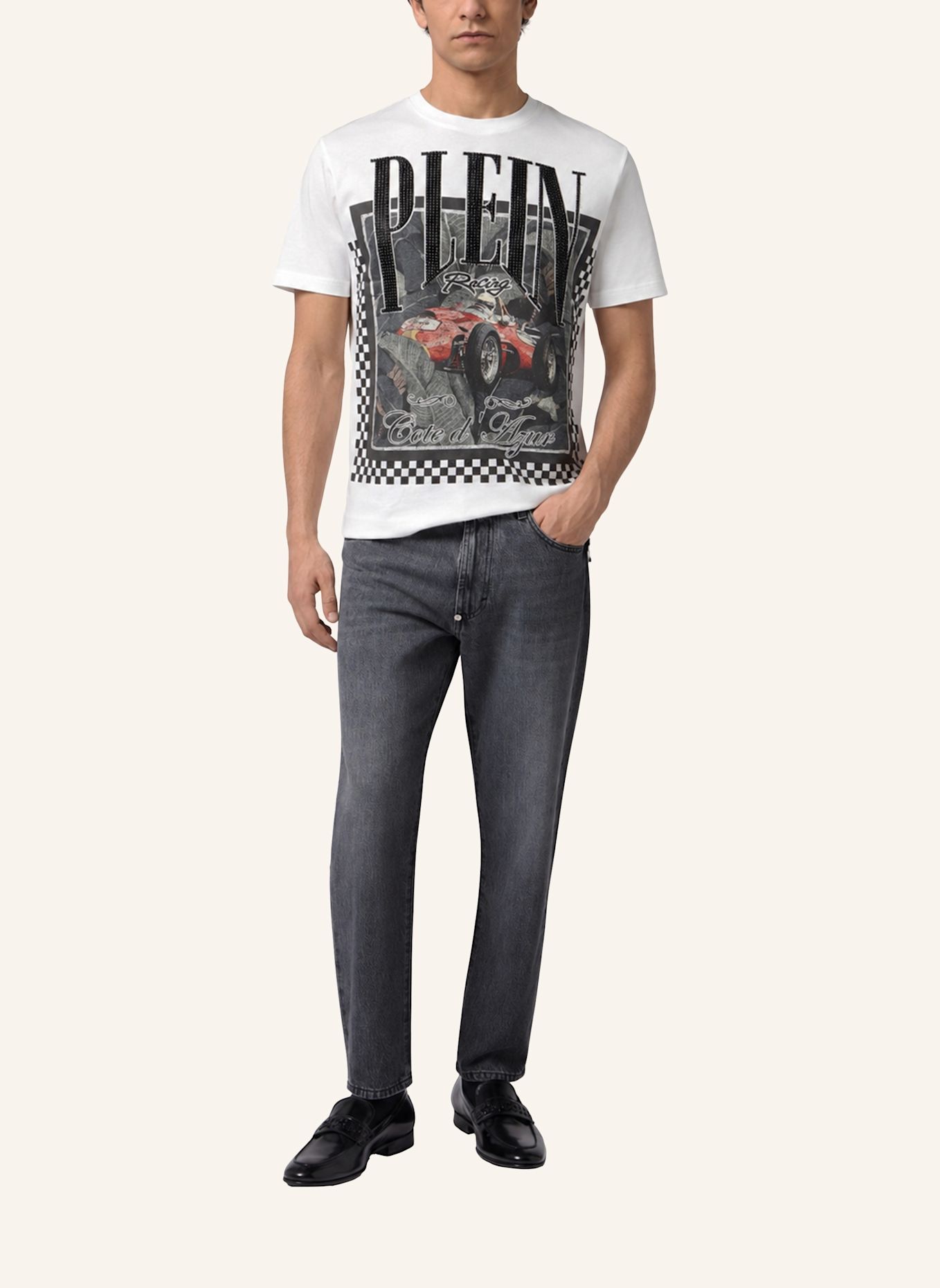 PHILIPP PLEIN Kurzarm-Rundhals-T-Shirt: WEISS