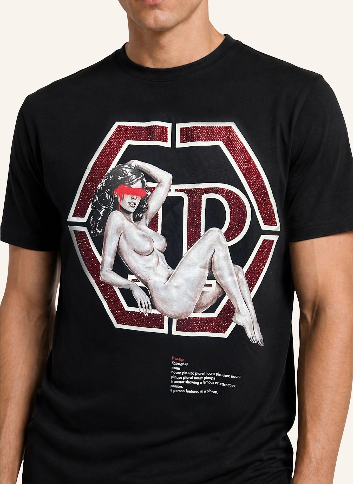 PHILIPP PLEIN Kurzarm-Rundhals-T-Shirt HEXAGON: SCHWARZ