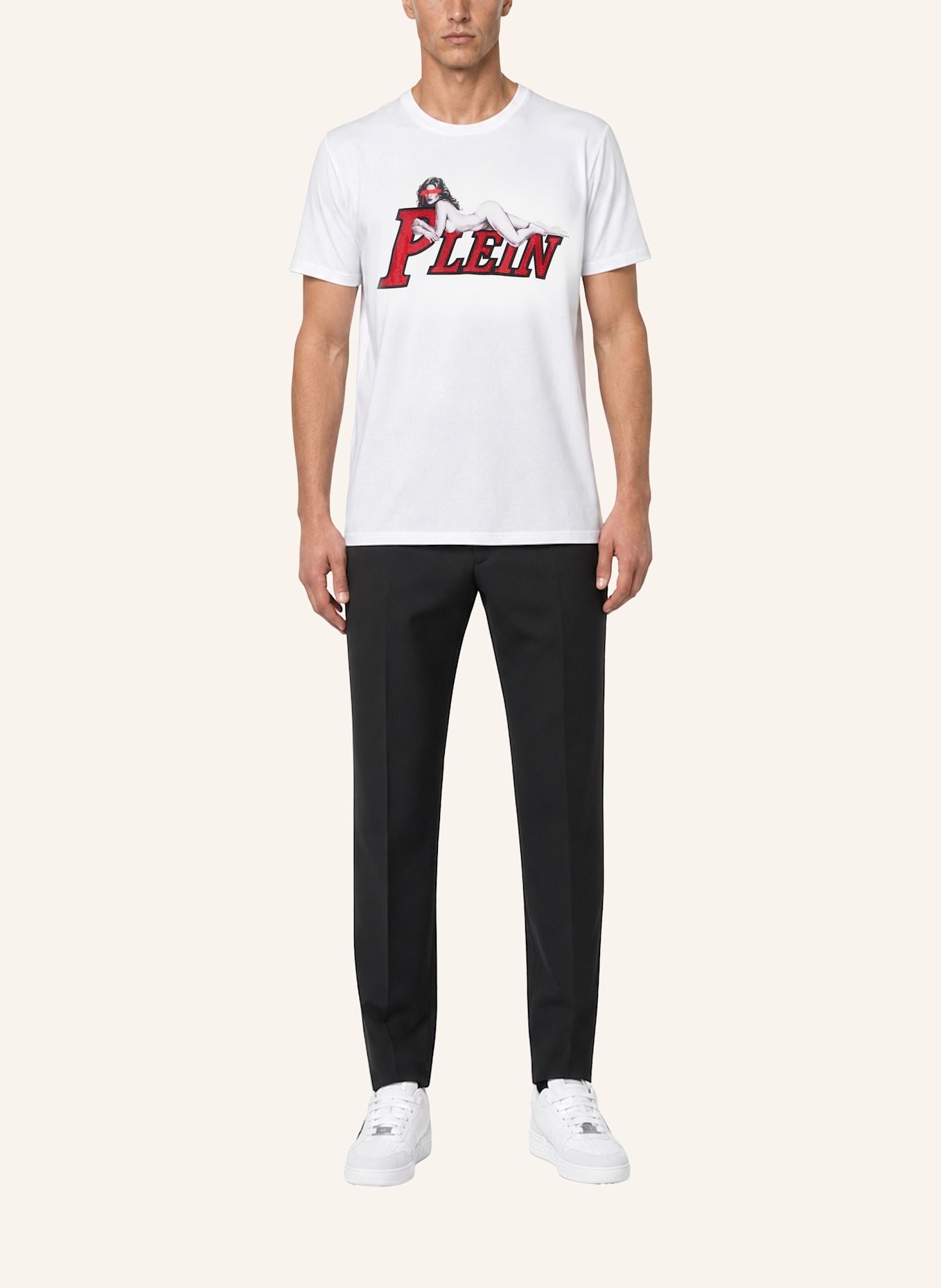 PHILIPP PLEIN Kurzarm-Rundhals-T-Shirt: WEISS