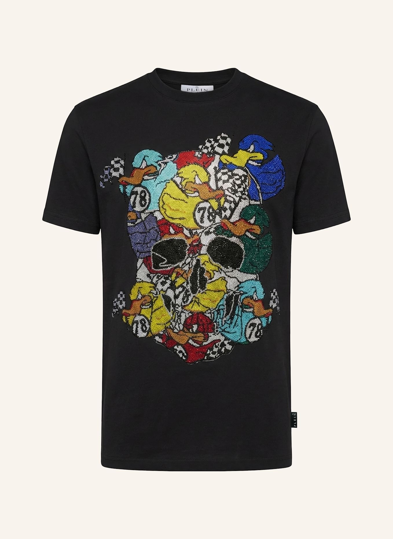 PHILIPP PLEIN Kurzarm-Rundhals-T-Shirt DUCK: SCHWARZ