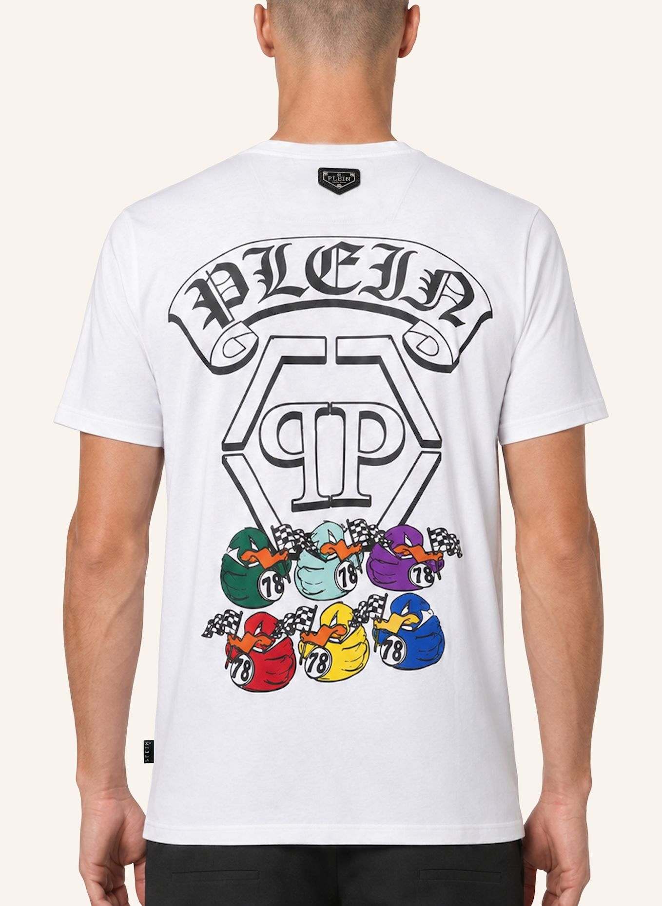 PHILIPP PLEIN Kurzarm-Rundhals-T-Shirt DUCK: WEISS