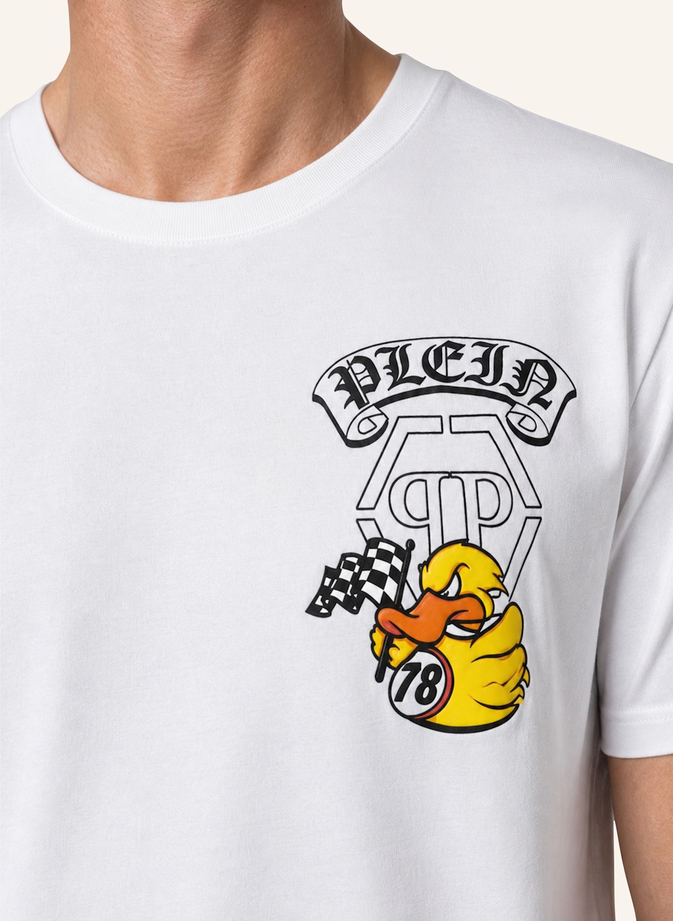 PHILIPP PLEIN Kurzarm-Rundhals-T-Shirt DUCK: WEISS