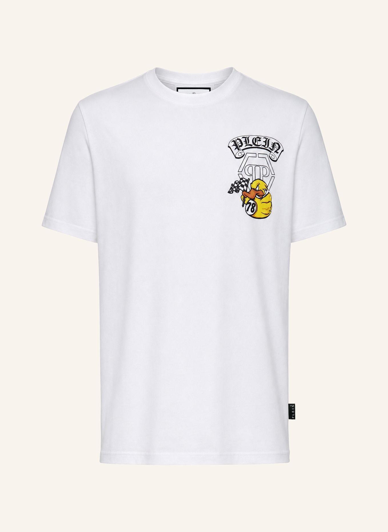 PHILIPP PLEIN Kurzarm-Rundhals-T-Shirt DUCK: WEISS